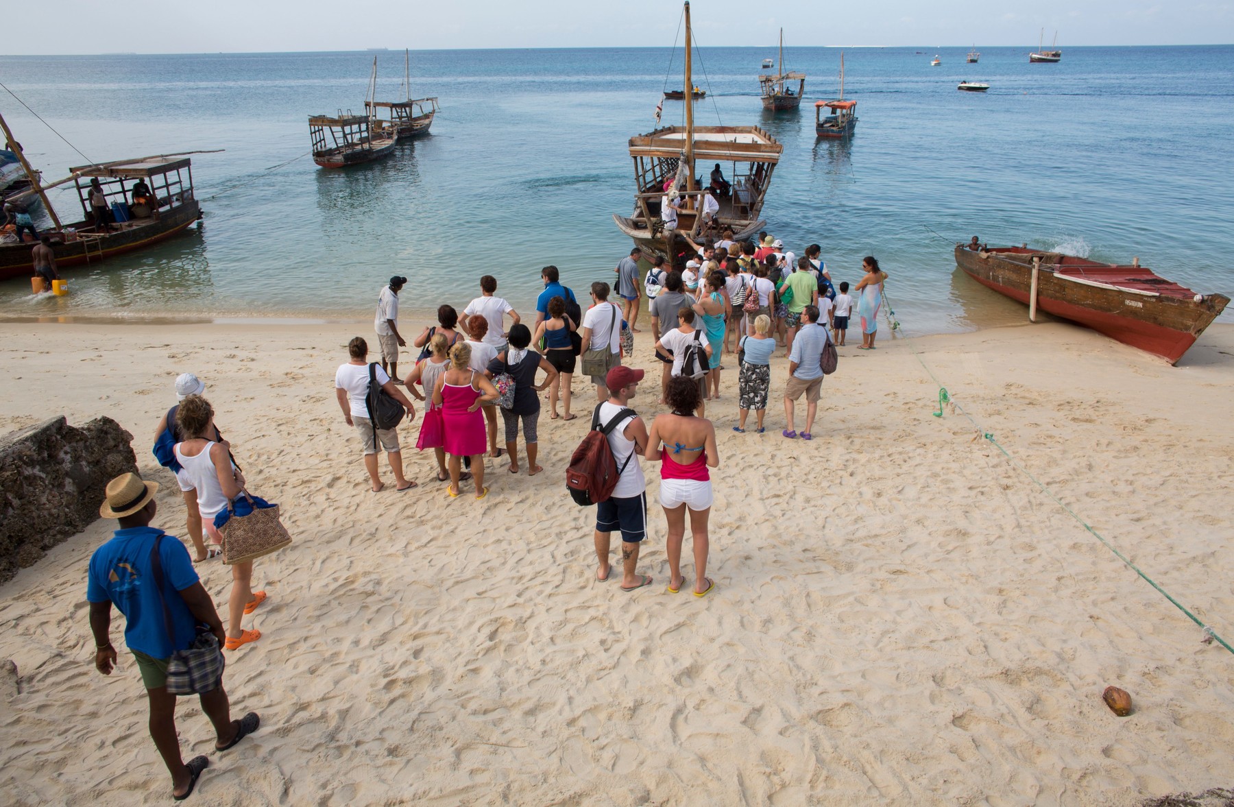 Feb. 14, 2015 - Stone Town, Zanzibar, Zanzibar, Tanzania - western tourists ready for a boat trip on Zanzibar,Image: 237944630, License: Rights-managed, Restrictions: , Model Release: no, Credit line: Ton Koene / Zuma Press / Profimedia