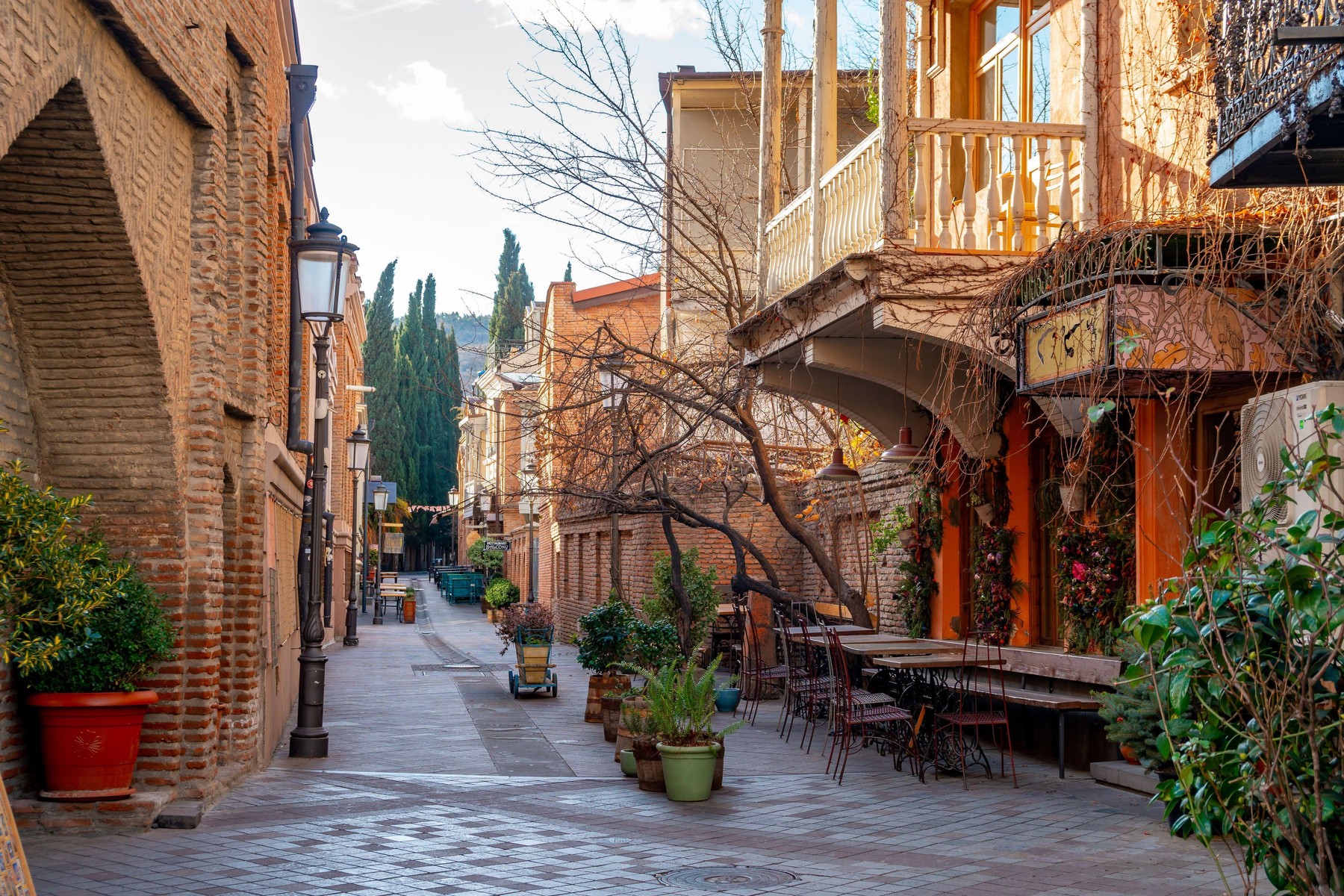Tbilisi, Georgia 22 January 2020 - Houses with a traditional balconies