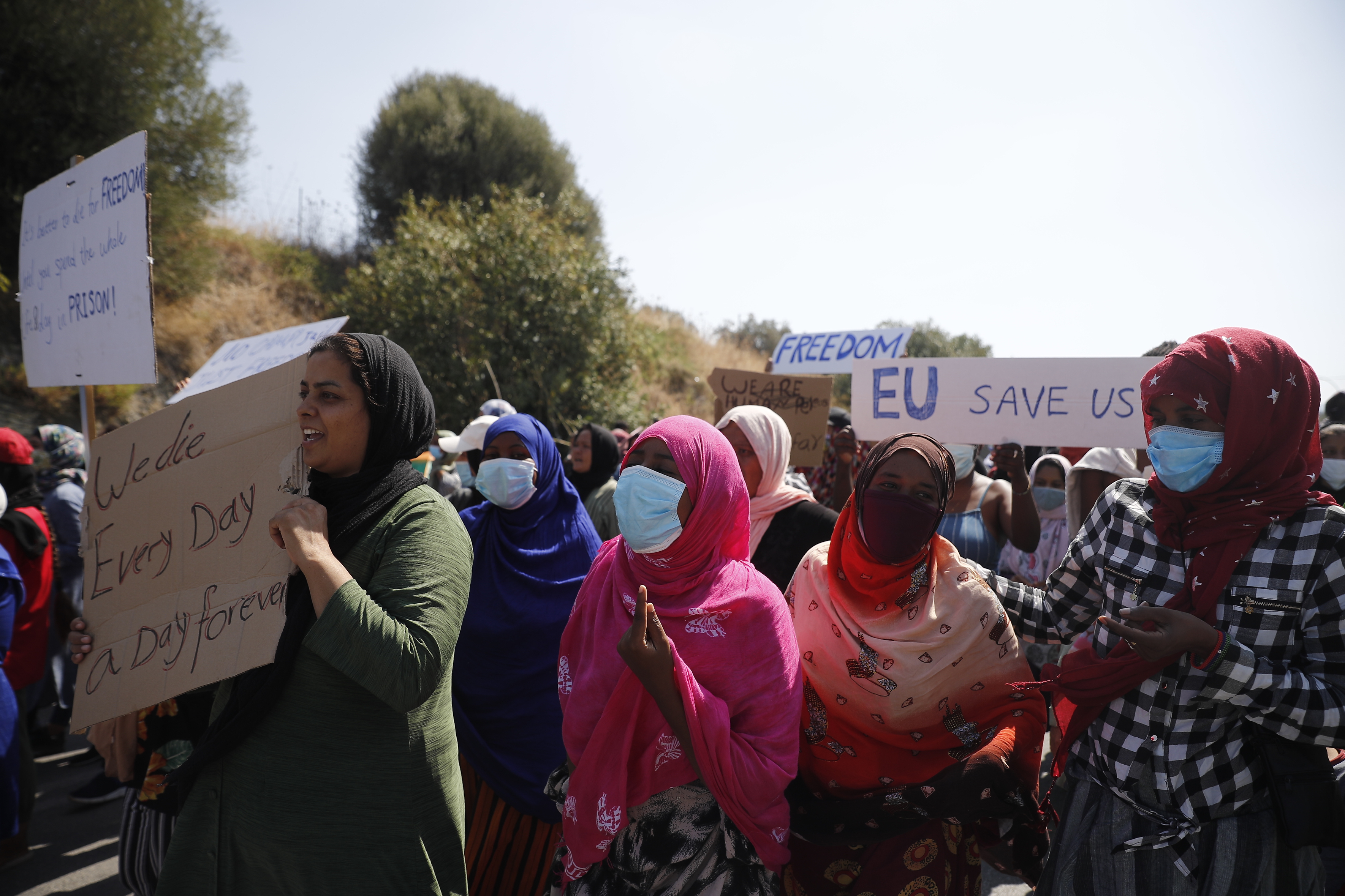 Aftermath of fire at Moria refugee camp in lesbos, Greece