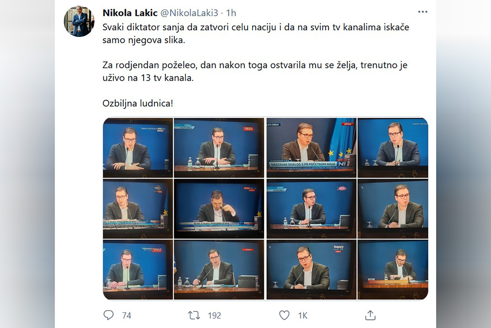 Nikola Lakic, Vučić, tviter Foto: Printscreen/Twitter/Nikola Lakic/@NikolaLaki3