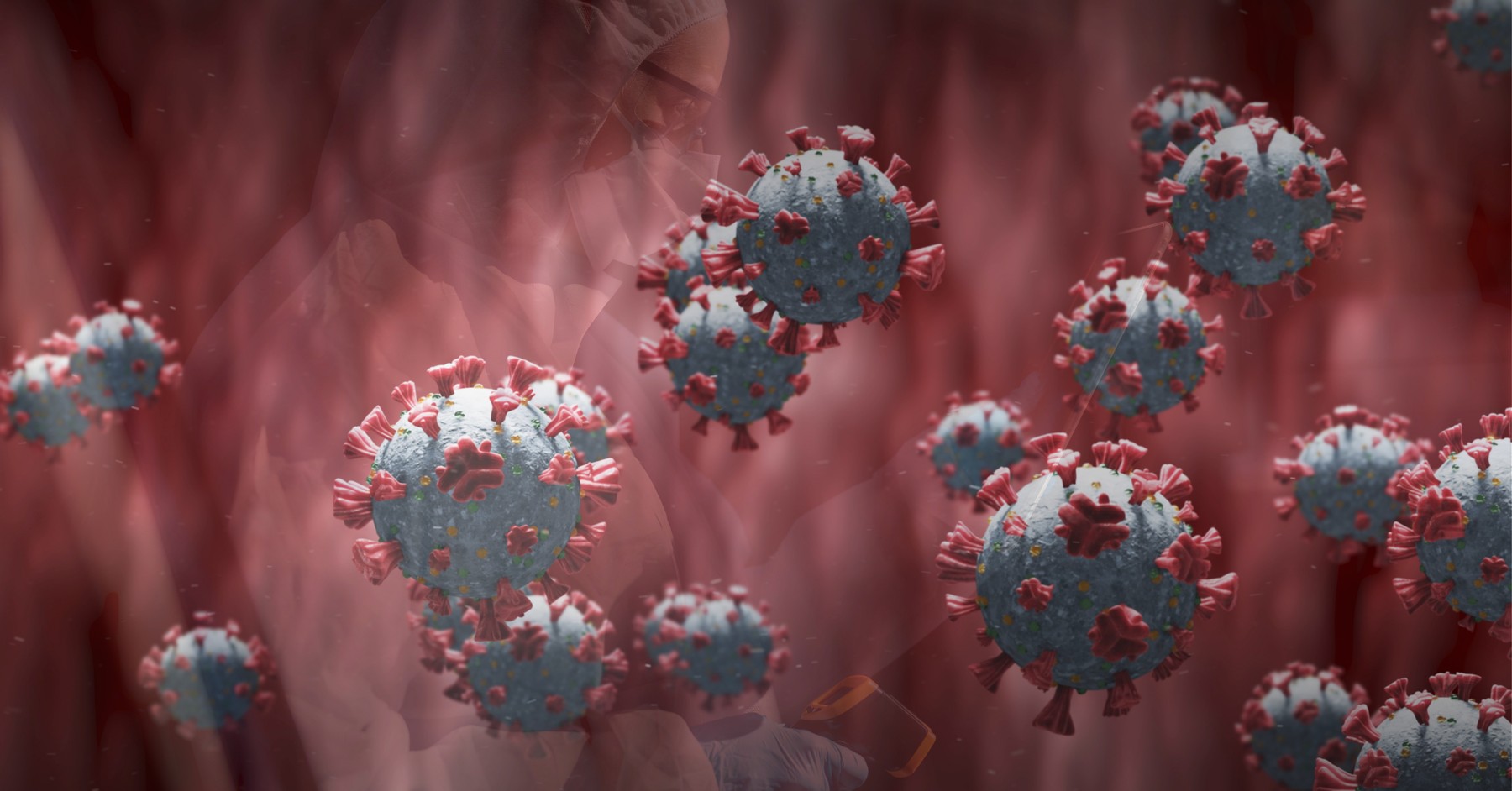 Composition of 3d covid 19 cells floating on red background. global coronavirus pandemic concept digitally generated image.,Image: 611279990, License: Royalty-free, Restrictions: , Model Release: no, Credit line: - / Wavebreak / Profimedia