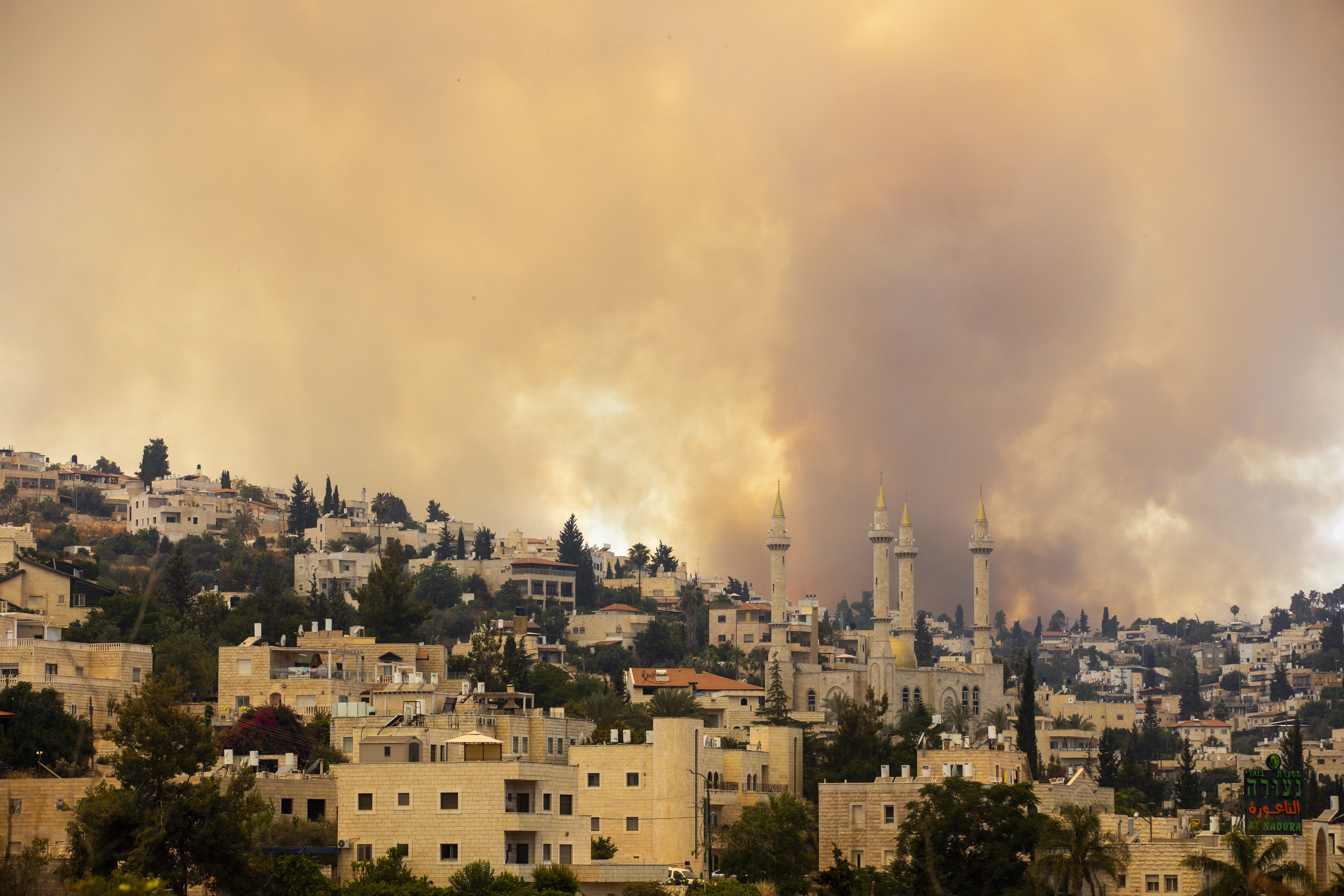 Smoke rises from the site of a wildfire behind the village of Abu Gosh near Jerusalem, Wednesday, June 9, 2021. (AP Photo/Oded Balilty)