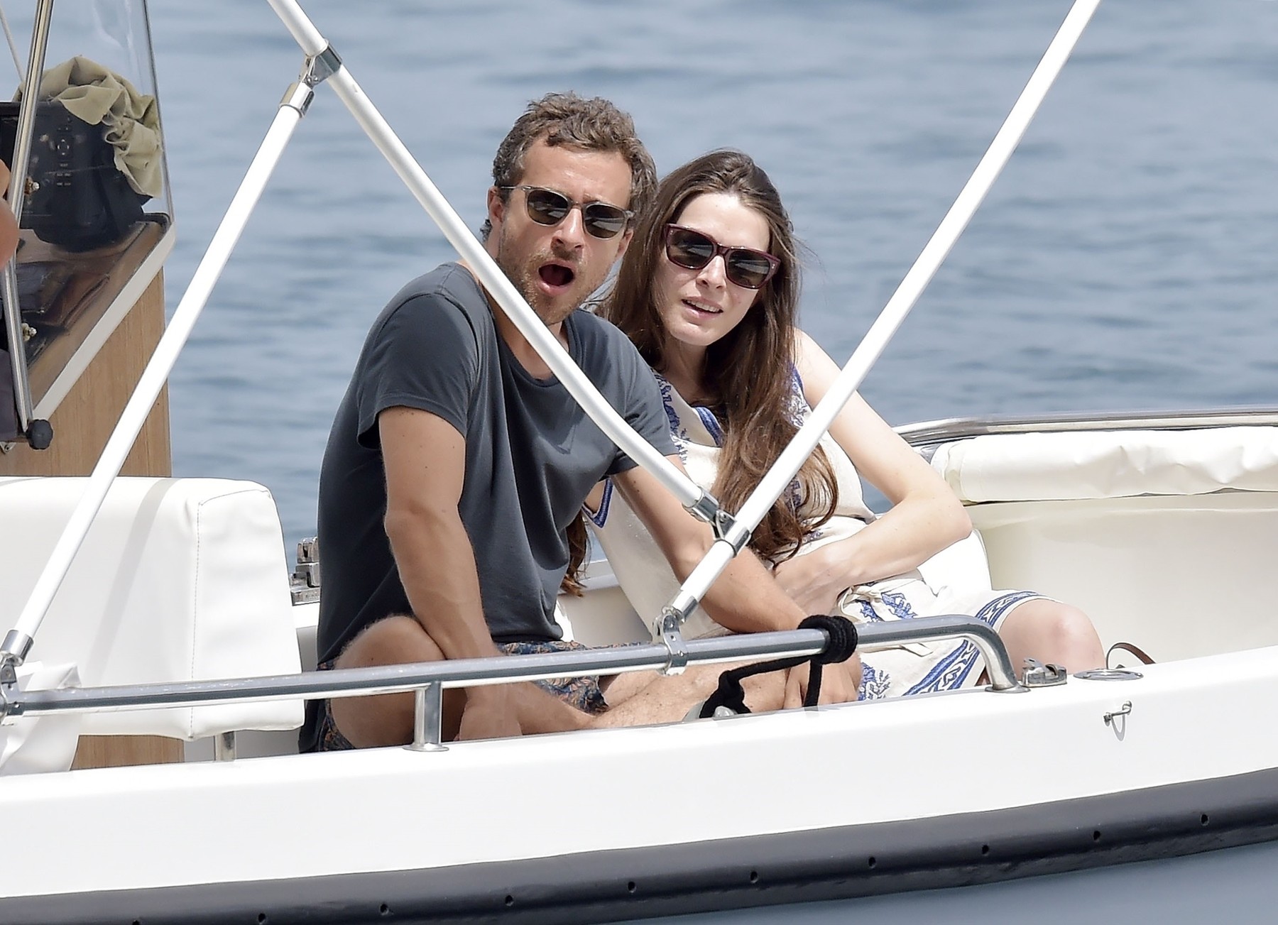 *EXCLUSIVE* *WEB MUST CALL FOR PRICING BEFORE USAGE* Anna Wintour's daughter Bee Shaffer with husband Francesco Carrozzini take in the sights on their Italian holiday in Portofino.