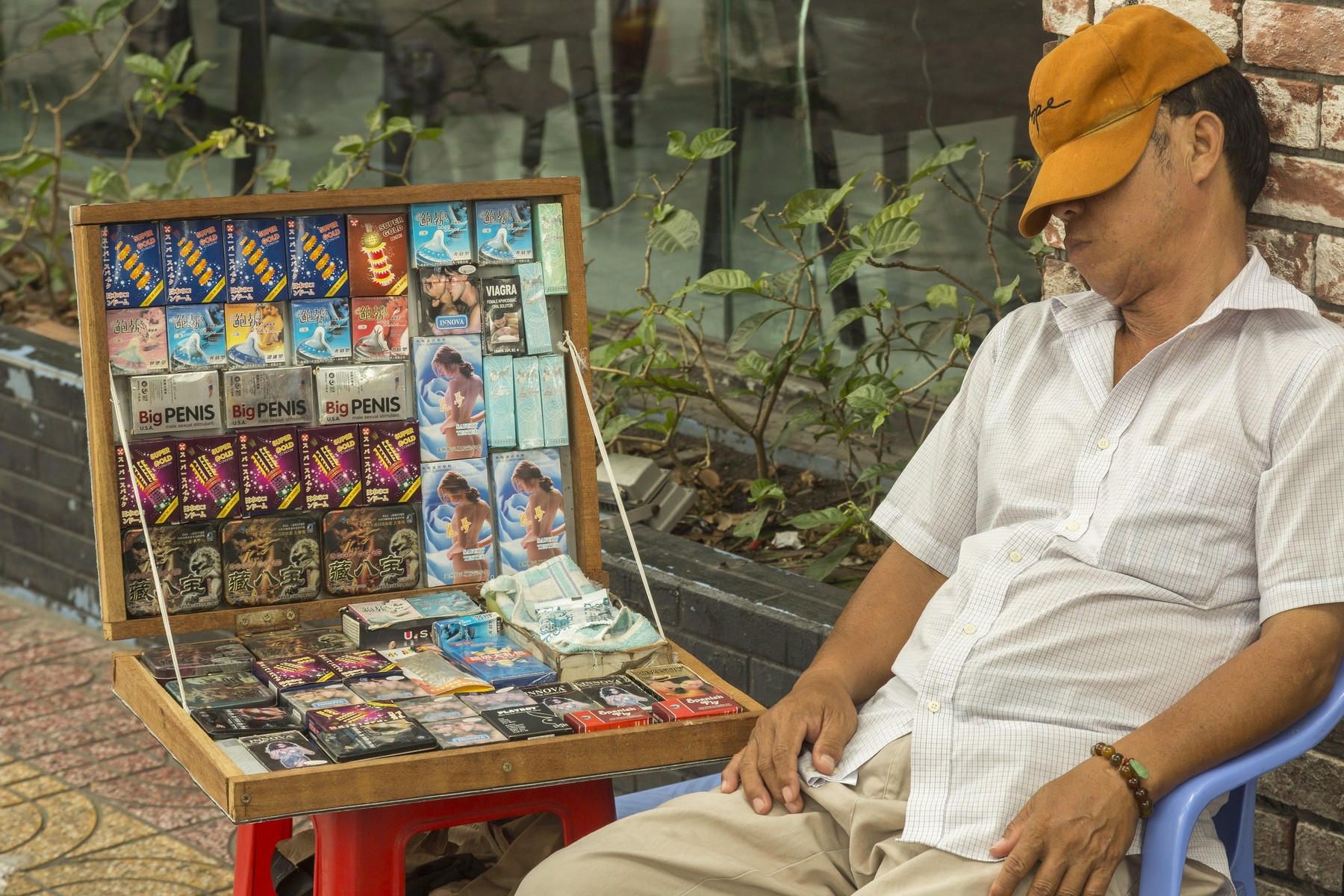 Condoms seller on the street in Ho Chi Minh, Vietnam