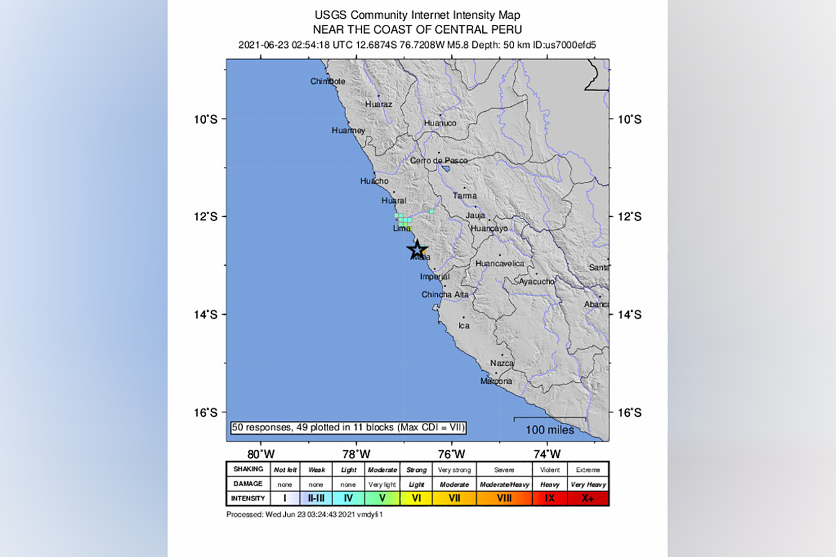 5.8-magnitude earthquake south of Lima, Peru