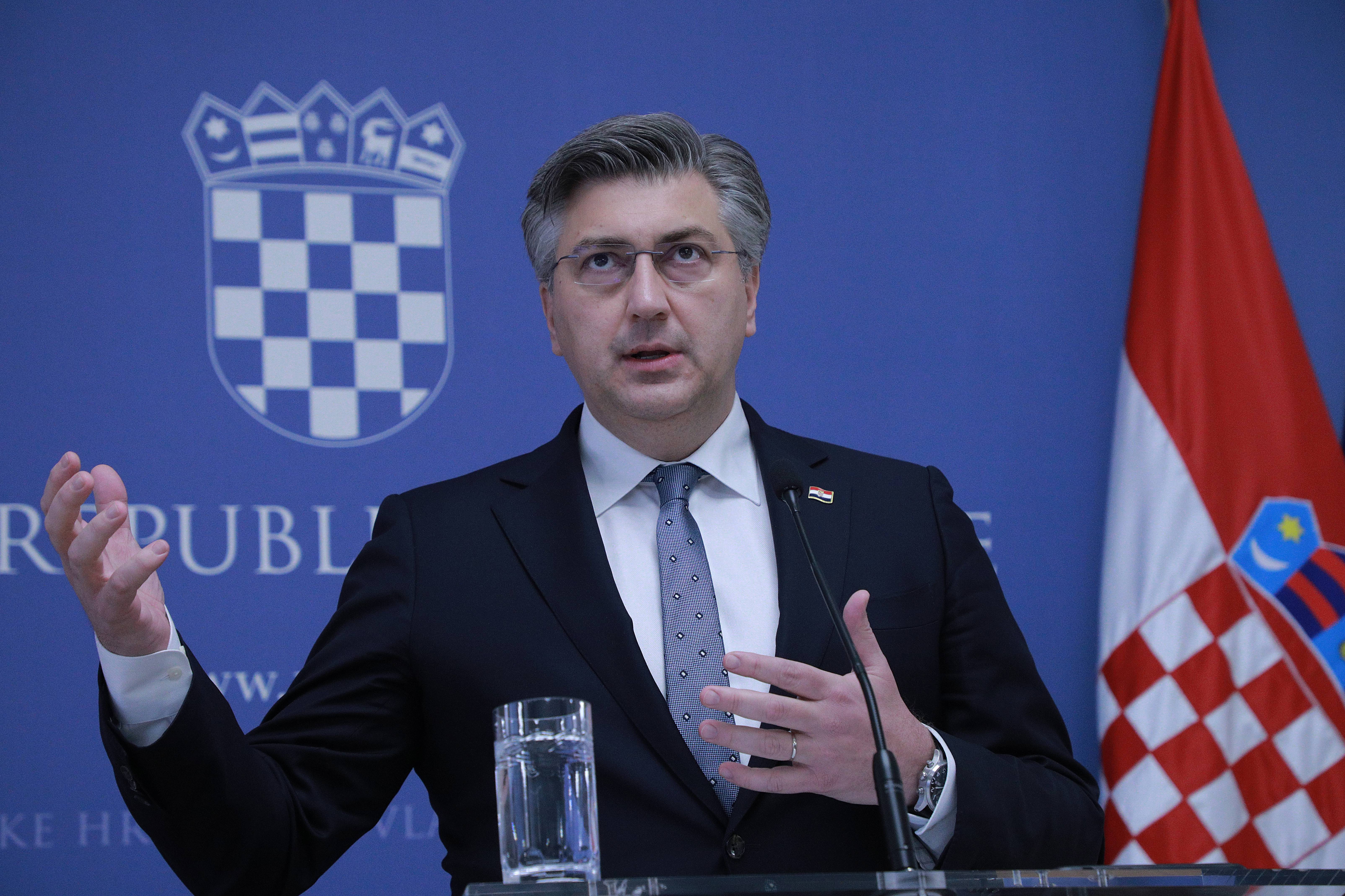 Zagreb, 26.03.2021. Premijer Hrvatske Andrej Plenkovic govori na konferenciji za novinare po zavrsetku sastanka Evropskog veca, danas u Zagrebu. (BETAPHOTO/HINA/Tomislav PAVLEK/DS)
