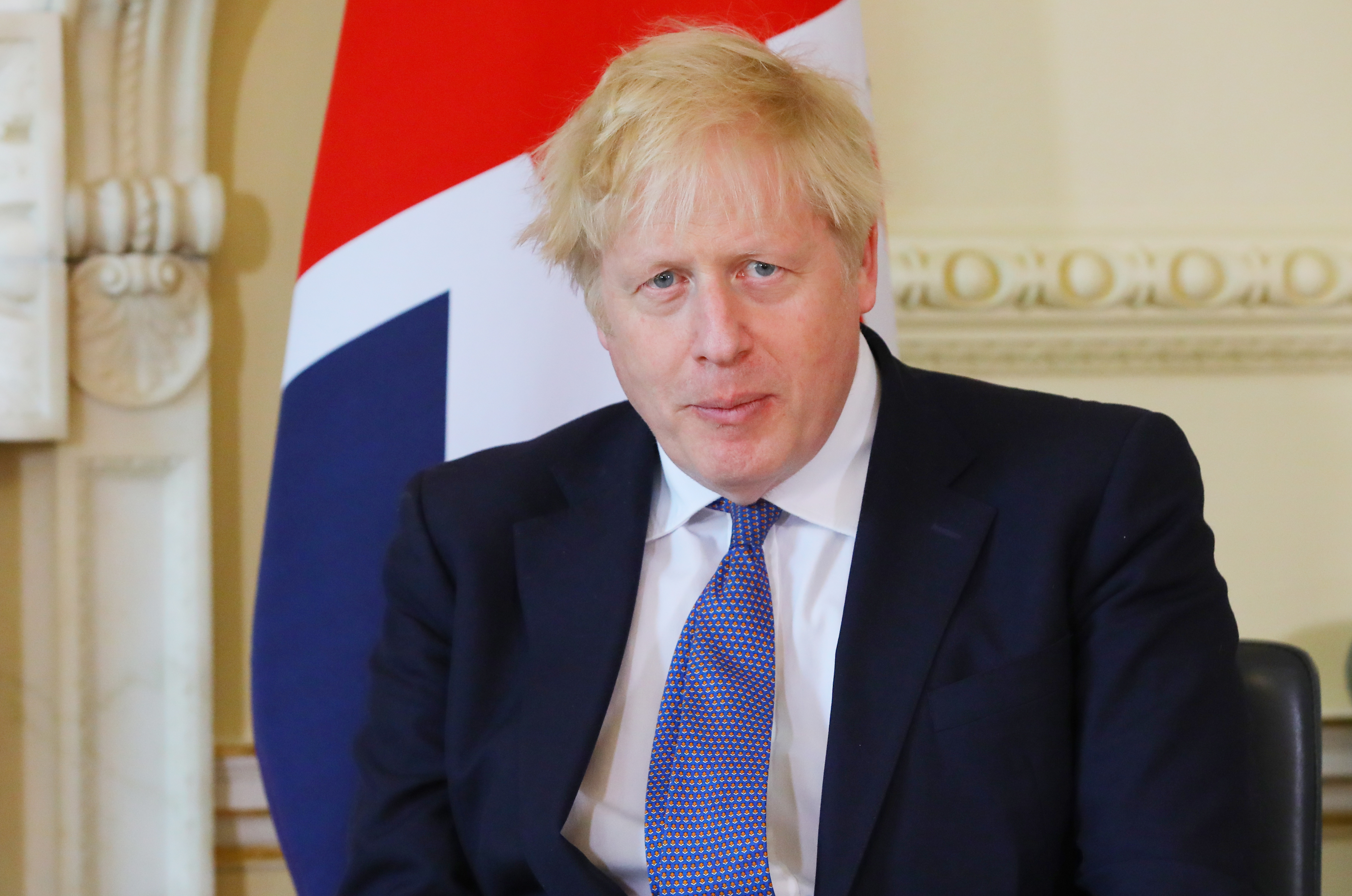 epa09233111 British Prime Minister Boris Johnson looks on during his meeting with Prime minister of Hungary, Viktor Orban, in n10 Downing street in London, Britain, 28 May 2021.  EPA-EFE/VICKIE FLORES / POOL international pool