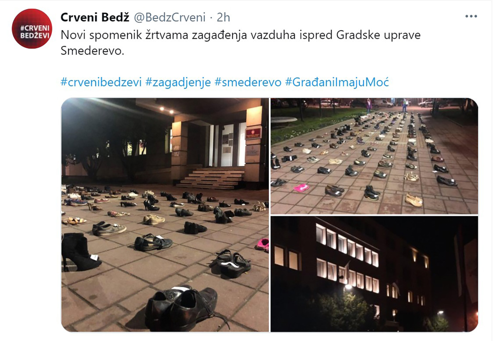Novi spomenik žrtvama zagađenja vazduha ispred Gradske uprave Smederevo.