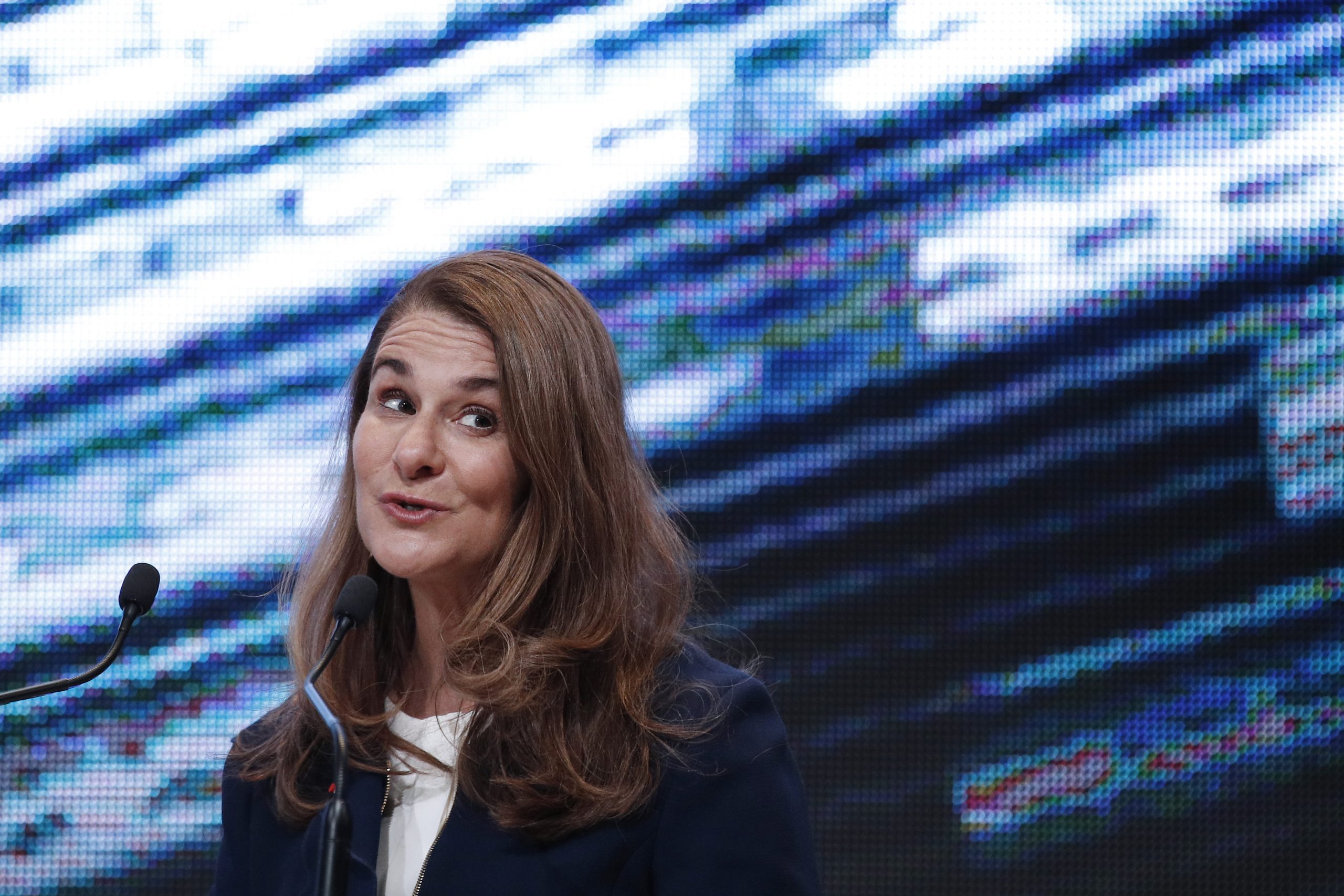 epa07308476 Melinda Gates, Co-Chair of the Bill and Melinda Gates Foundation makes her speech on the opening of the 2nd edition of the Rendez-Vous de Bercy at the Economy ministry in Paris, France, 22 January 2019.  EPA-EFE/YOAN VALAT