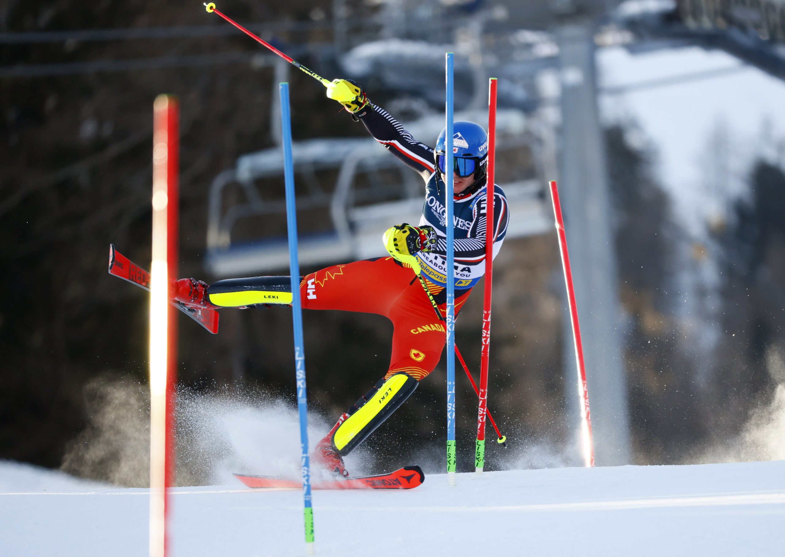 15022021 Alpine Skiing - FIS Alpine World Ski Championships - Cortina d'Ampezzo, Italy - February 15, 2021 Canada's Jeffrey Read in action during his men’s Alpine Combined Slalom run REUTERS/Denis Balibouse