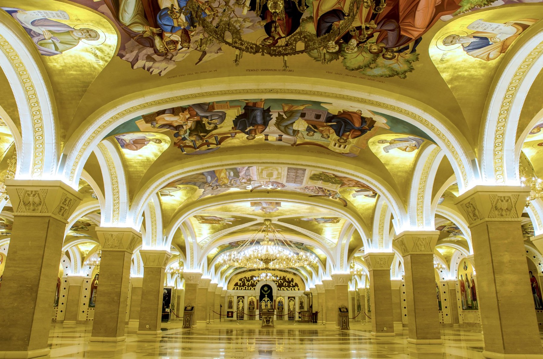 Belgrade, Serbia - March 25, 2019: Underground crypt of the largest Eastern Orthodox church Saint Sava in Belgrade, Serbia
