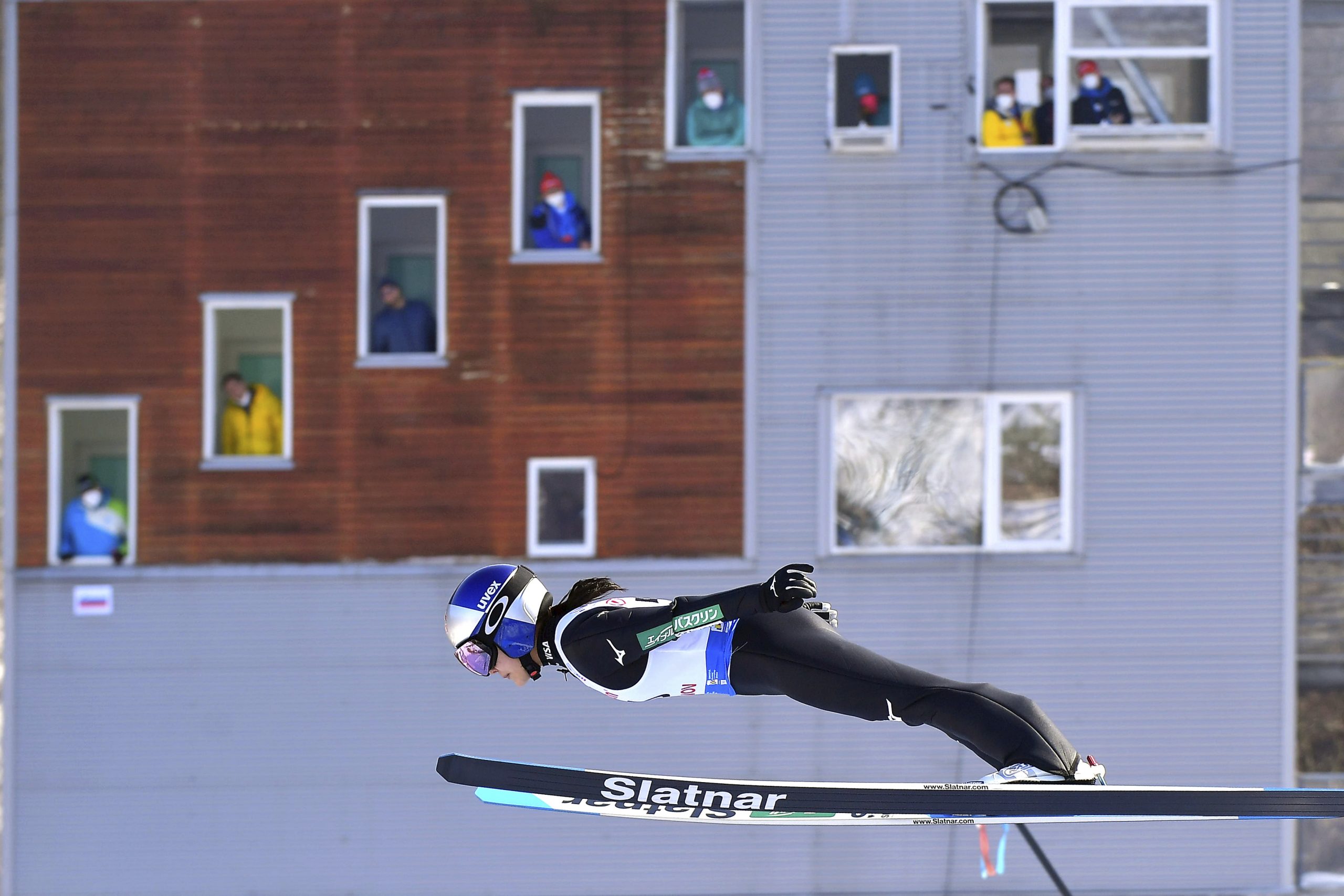 19022021 Japan's Sara Takanashi competes at the women's Ski Jumping World Cup event in Rasnov, Romania, Friday, Feb. 19, 2021.(AP Photo/Raed Krishan)