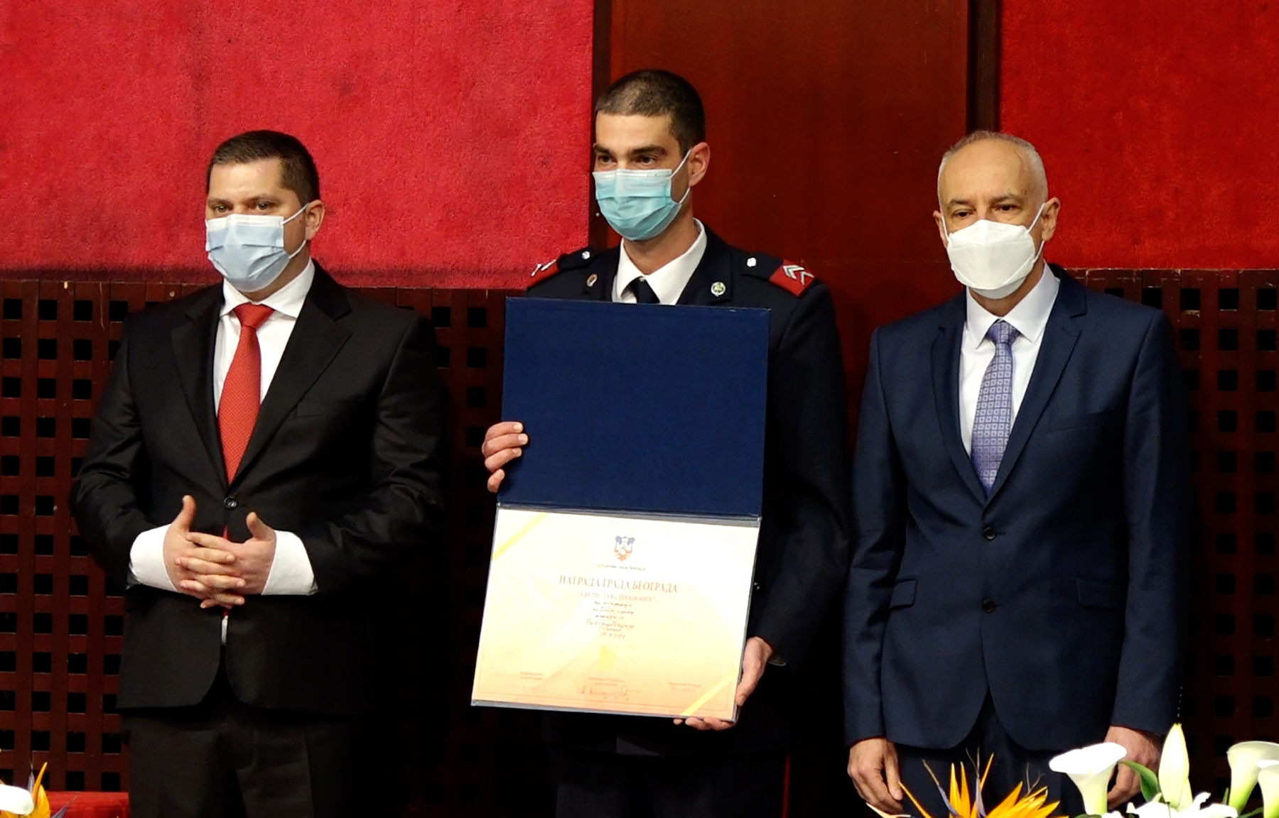 Beograd, 19. aprila 2021. Dodela nagrade grada Beograda za 2019. godinu i nagrade grada Beograda - despot Stefan Lazarevic za 2020. godinu. Nikola Nikodijevic i Zoran Radojicic Foto:MUP Srbije