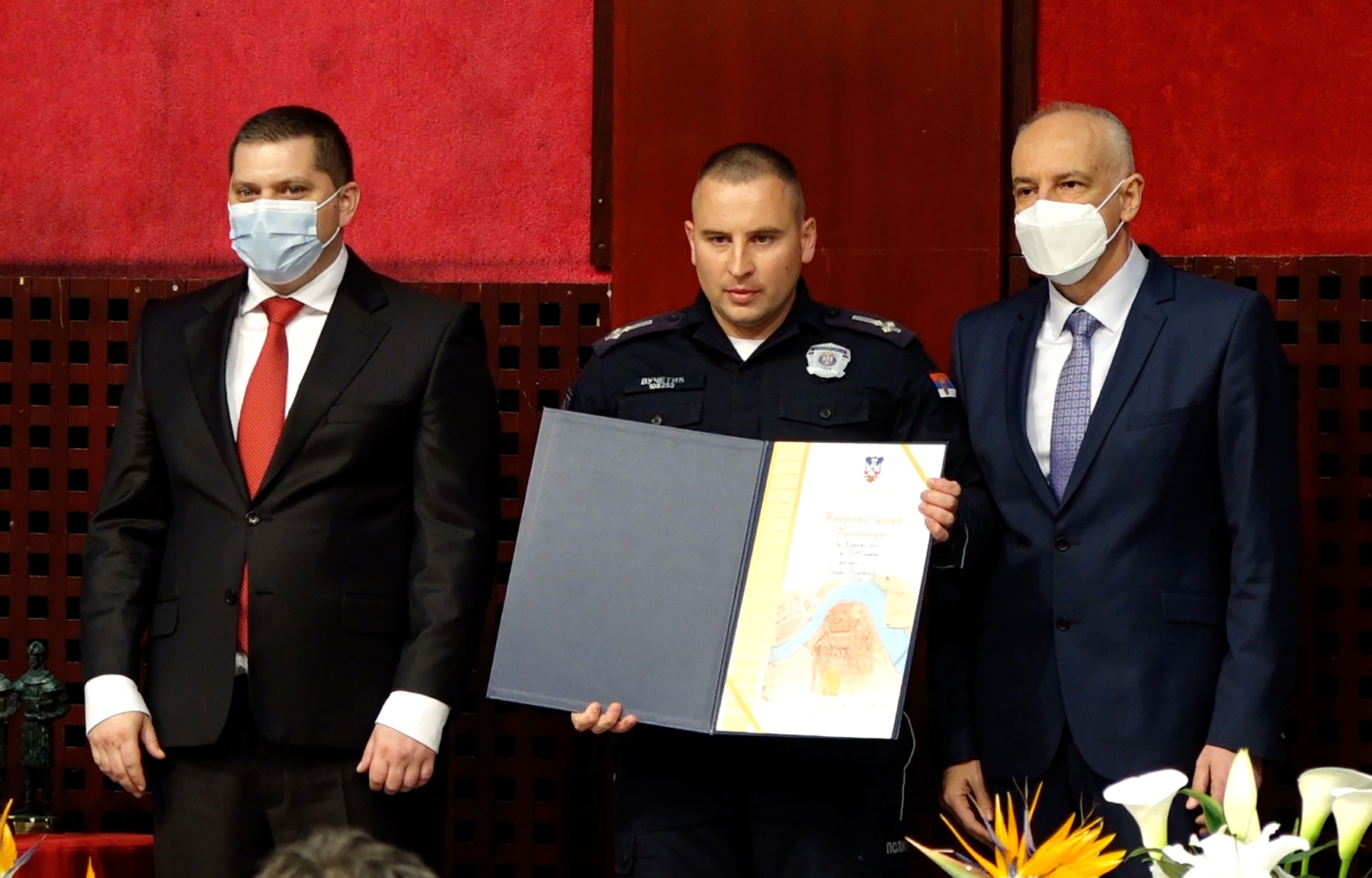 Beograd, 19. aprila 2021. Dodela nagrade grada Beograda za 2019. godinu i nagrade grada Beograda - despot Stefan Lazarevic za 2020. godinu. Nikola Nikodijevic i Zoran Radojicic Foto:MUP Srbije