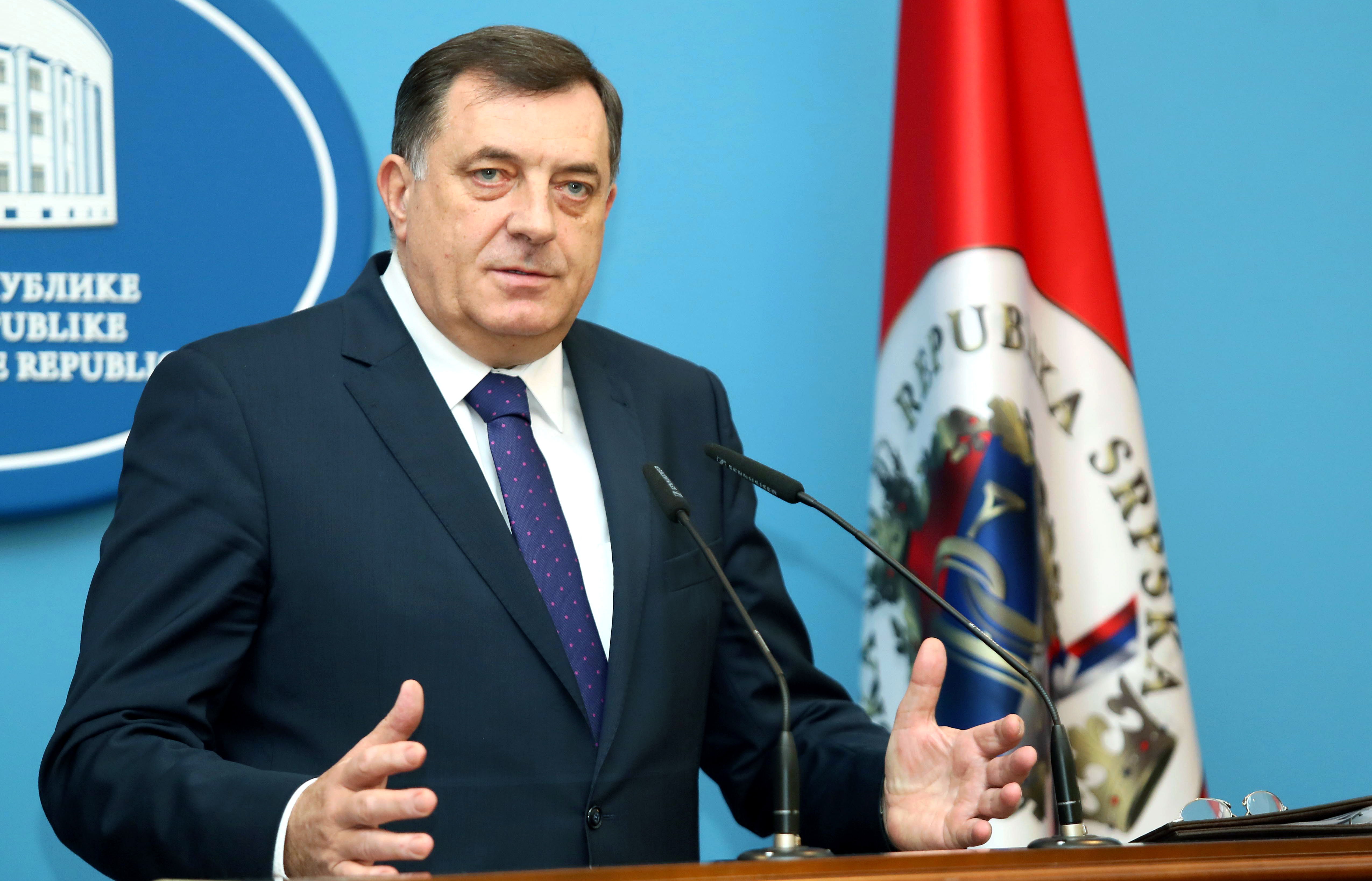 President of Bosnian autonomous Serb region press conference in Banja Luka