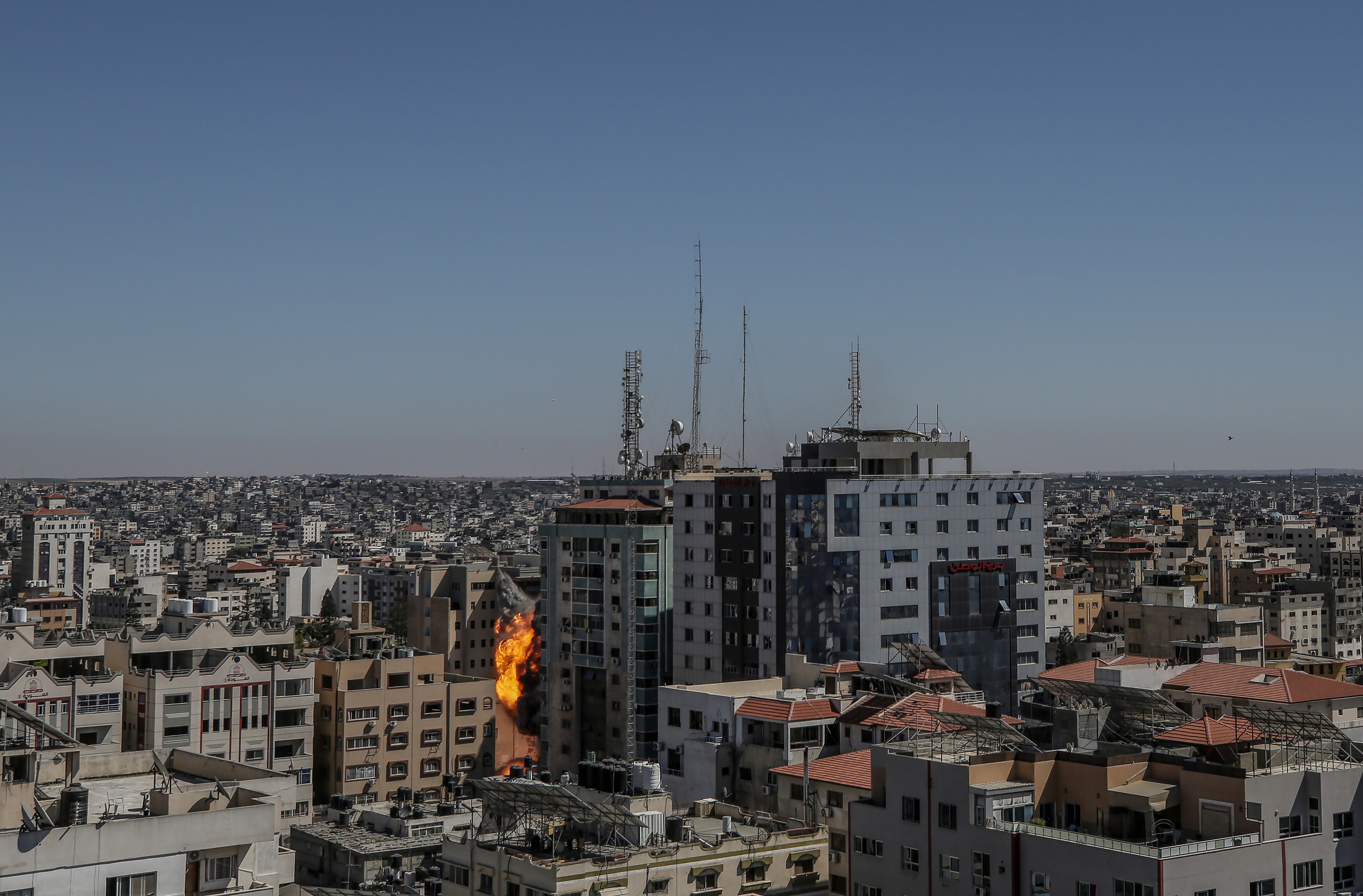 Israeli air-strike hits Al-Jalaa tower in Gaza
