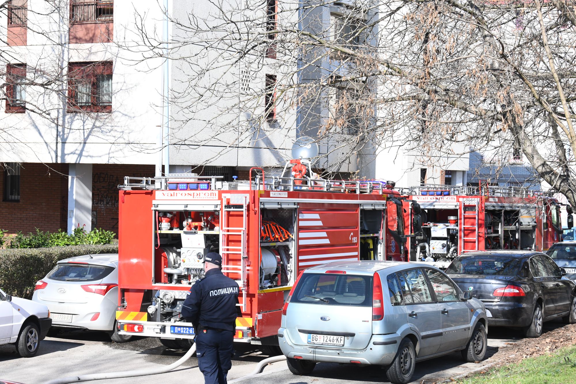 Beograd 15.02.2021. Pozar Bezanijska kosa, vatrogasci, vozila vatrogasna, Foto: Goran Srdanov/Nova.rs