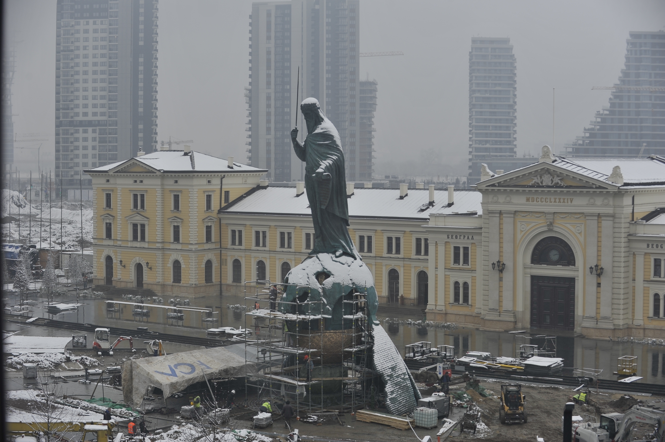 10012021 Beograd, 10. januara 2021 - Spomenik Stefanu Nemanji na Savskom trgu. TANJUG/ BEOINFO/PREDRAG MITIC/bs
