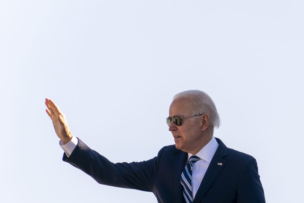 President Joe Biden boards Air Force One at Andrews Air Force Base, Md., Wednesday, May 19, 2021. Biden is traveling to attend the commencement for the United States Coast Guard Academy in New London, Conn. (AP Photo/Andrew Harnik)