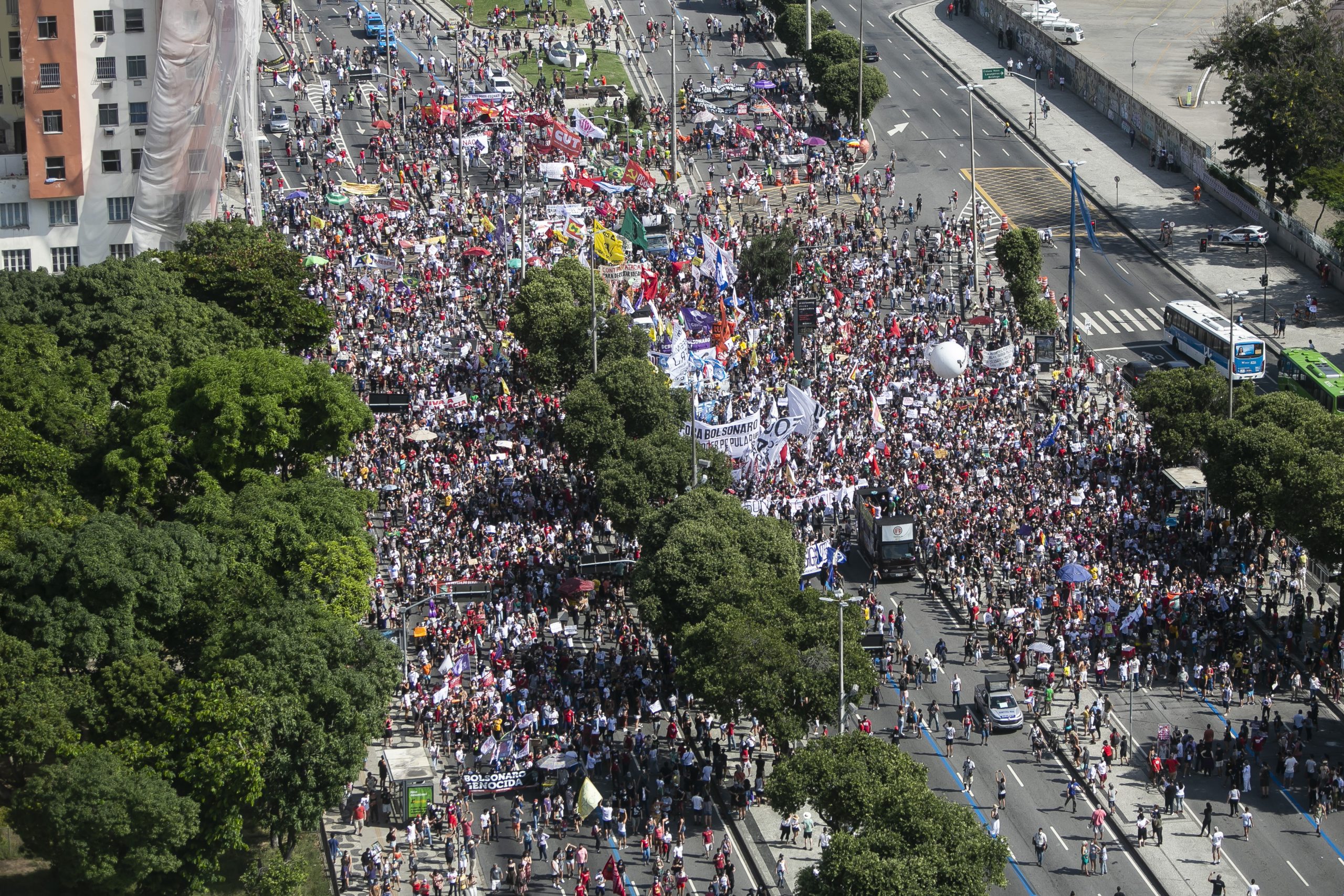 People march in a protest against the government's response in combating COVID-19, demanding the impeachment of President Jair Bolsonaro, in Rio de Janeiro, Brazil, Saturday, May 29, 2021. (AP Photo/Bruna Prado)