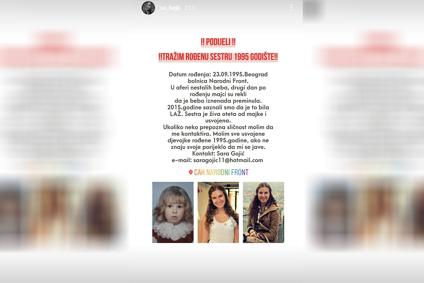 Sara Gojić traži sestru