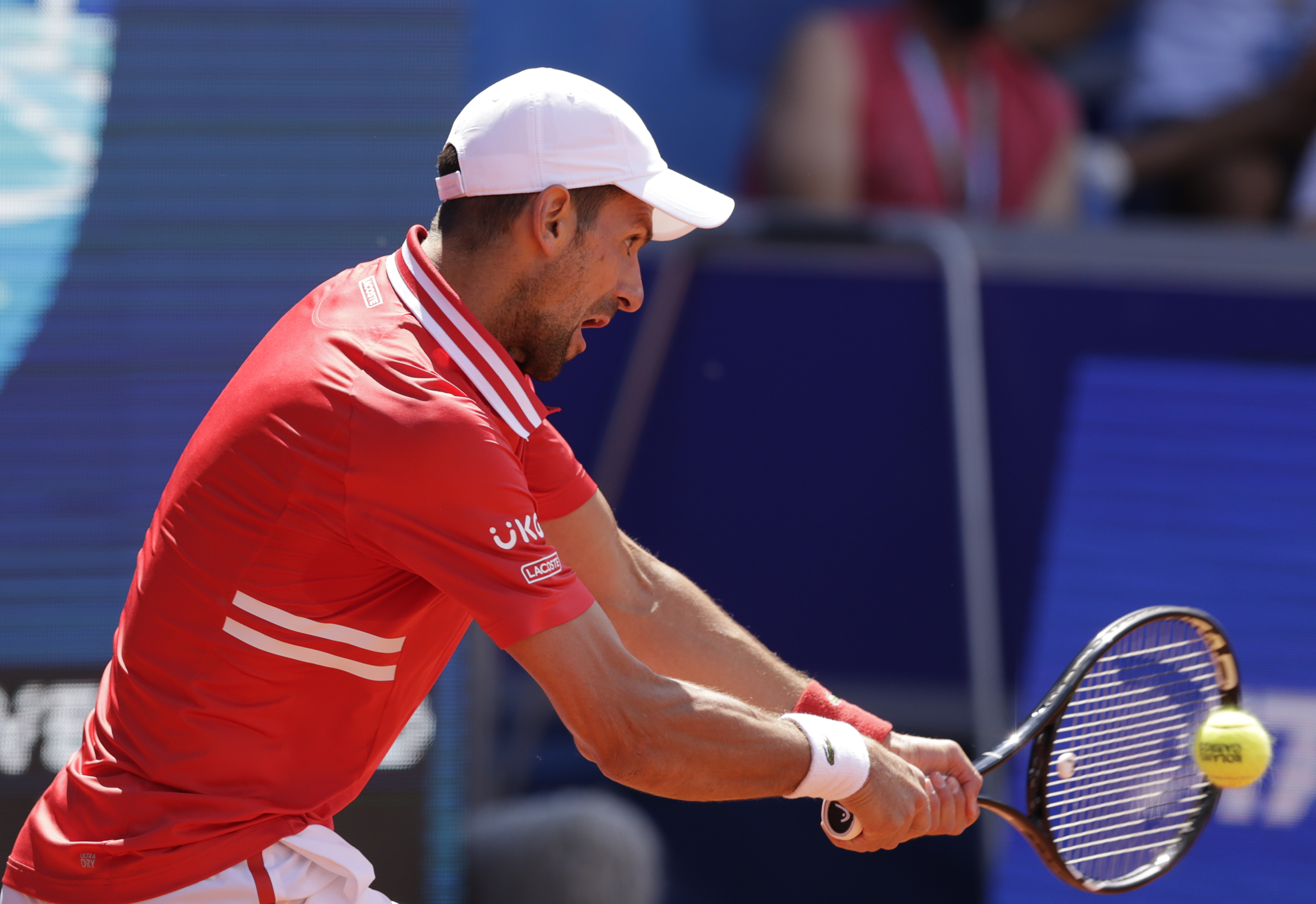 epa09234828 Novak Djokovic of Serbia in action against Alex Molcan of Slovakia during their final match at the Belgrade Open tennis tournament in Belgrade, Serbia, 29 May 2021.  EPA-EFE/ANDREJ CUKIC
