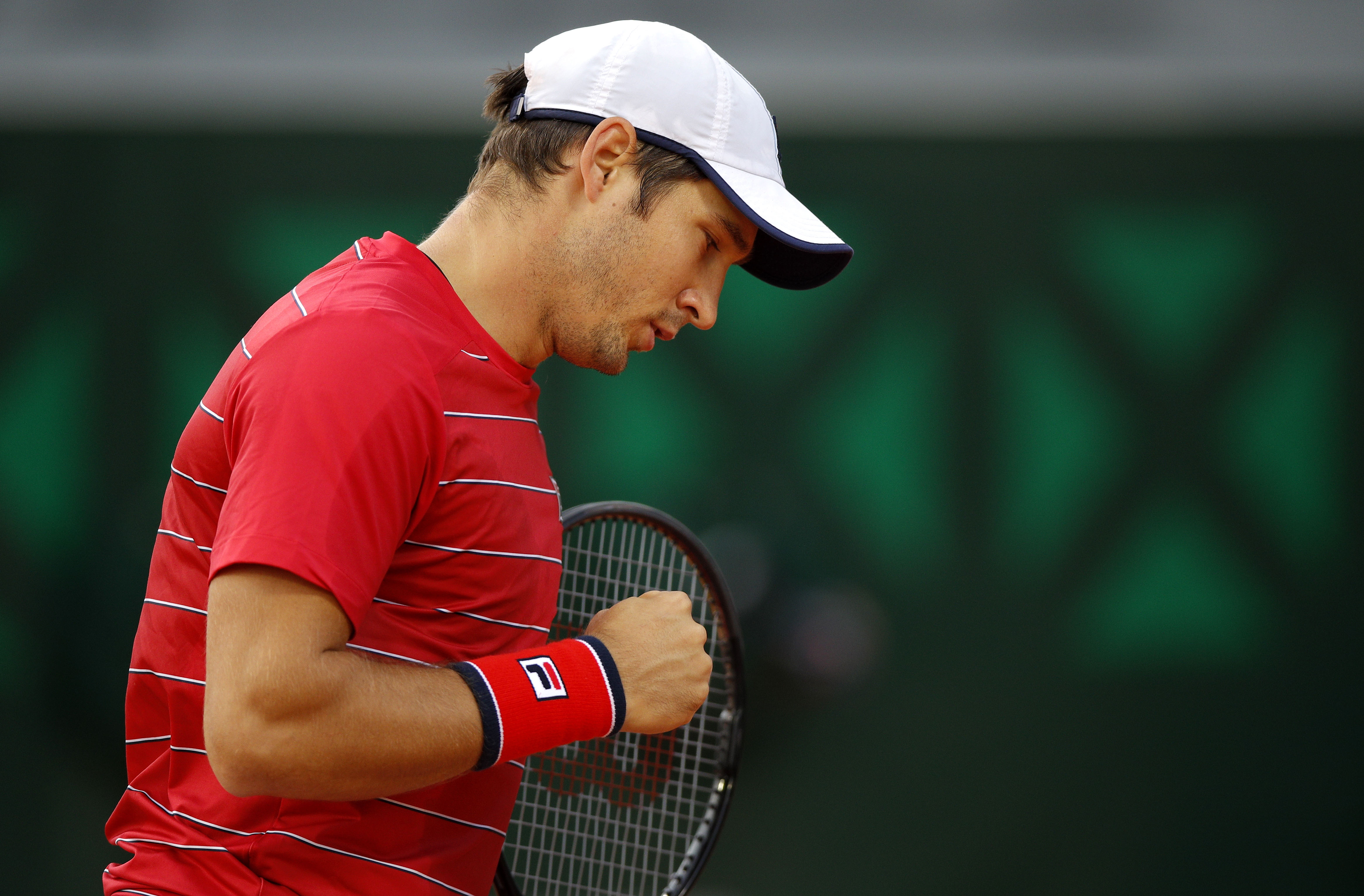 epa08713041 Dusan Lajovic of Serbia during his second round match against Kevin Anderson of South Africa at the French Open tennis tournament at Roland Garros in Paris, France, 01 October 2020  EPA-EFE/YOAN VALAT