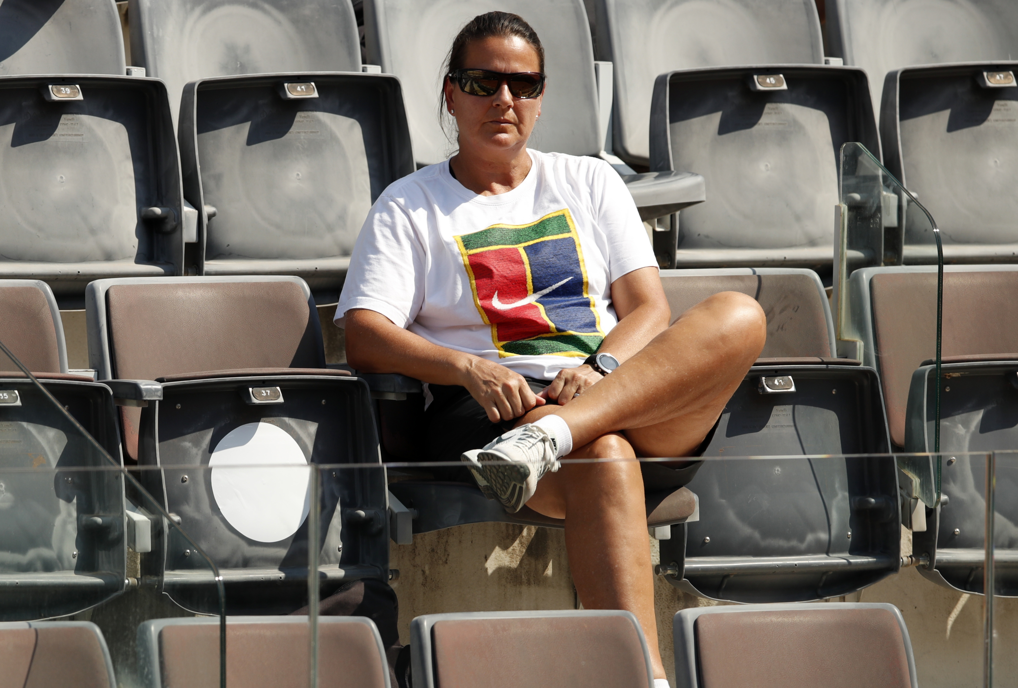 epa08675645 Garbine Muguruza's coach, Conchita Martinez, attends the second round match between Garbine Muguruza of Spain and Cori Gauff of USAat the Italian Open in Rome, Italy, 17 September 2020.  EPA-EFE/Clive Brunskill / POOL