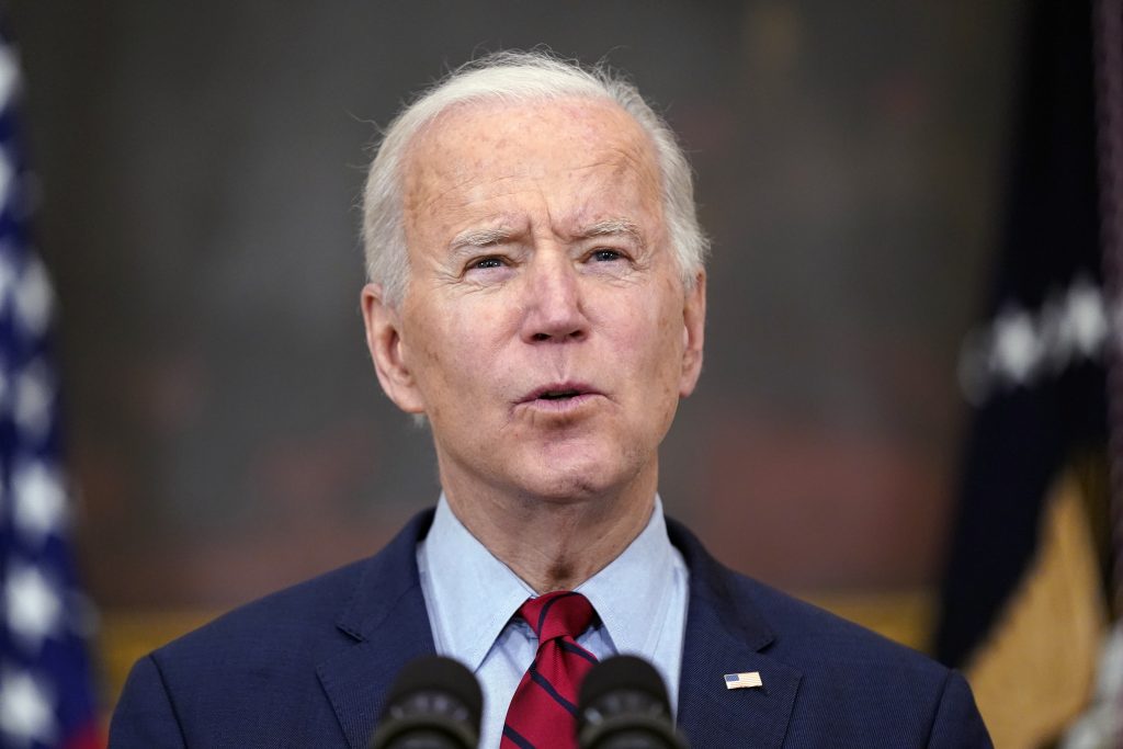 President Joe Biden speaks about the shooting in Boulder, Colo., Tuesday, March 23, 2021, in the State Dining Room of the White House in Washington. (AP Photo/Patrick Semansky)