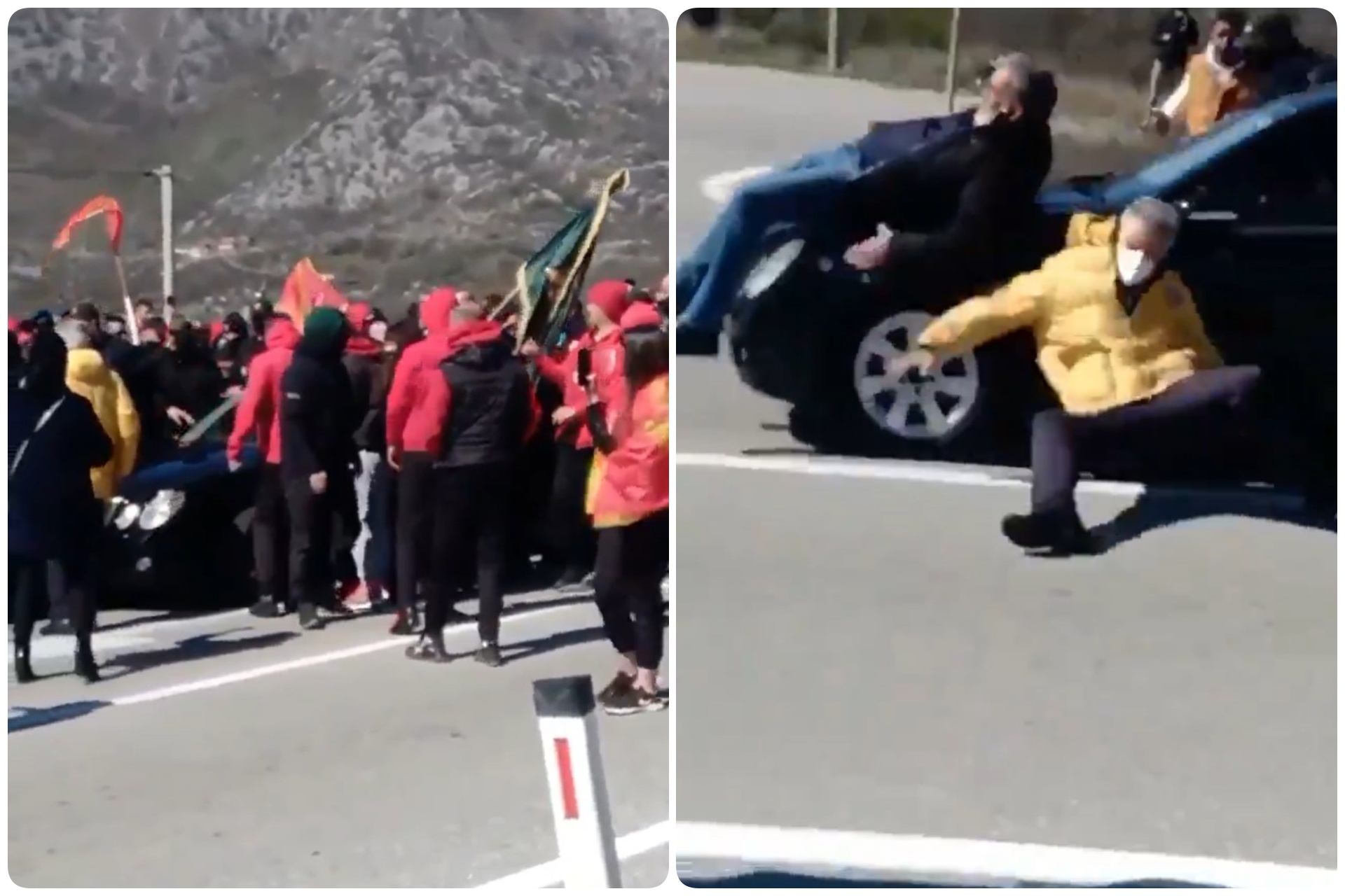 nikšić crna gora, protest, službeno vozilo gazi ljude