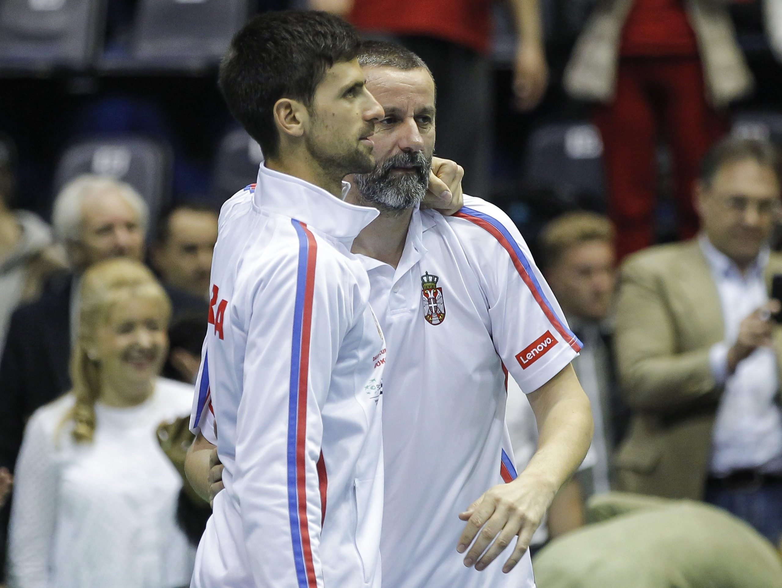Davis Cup 2016 first round
Srbija v Kazahstan
Viktor Troicki v Aleksandr Nadovyesov
Novak Djokovic and team captain Bogdan Obradovic
Beograd, 06.03.2016.
Foto: Srdjan Stevanovic/Starsportphoto.com©