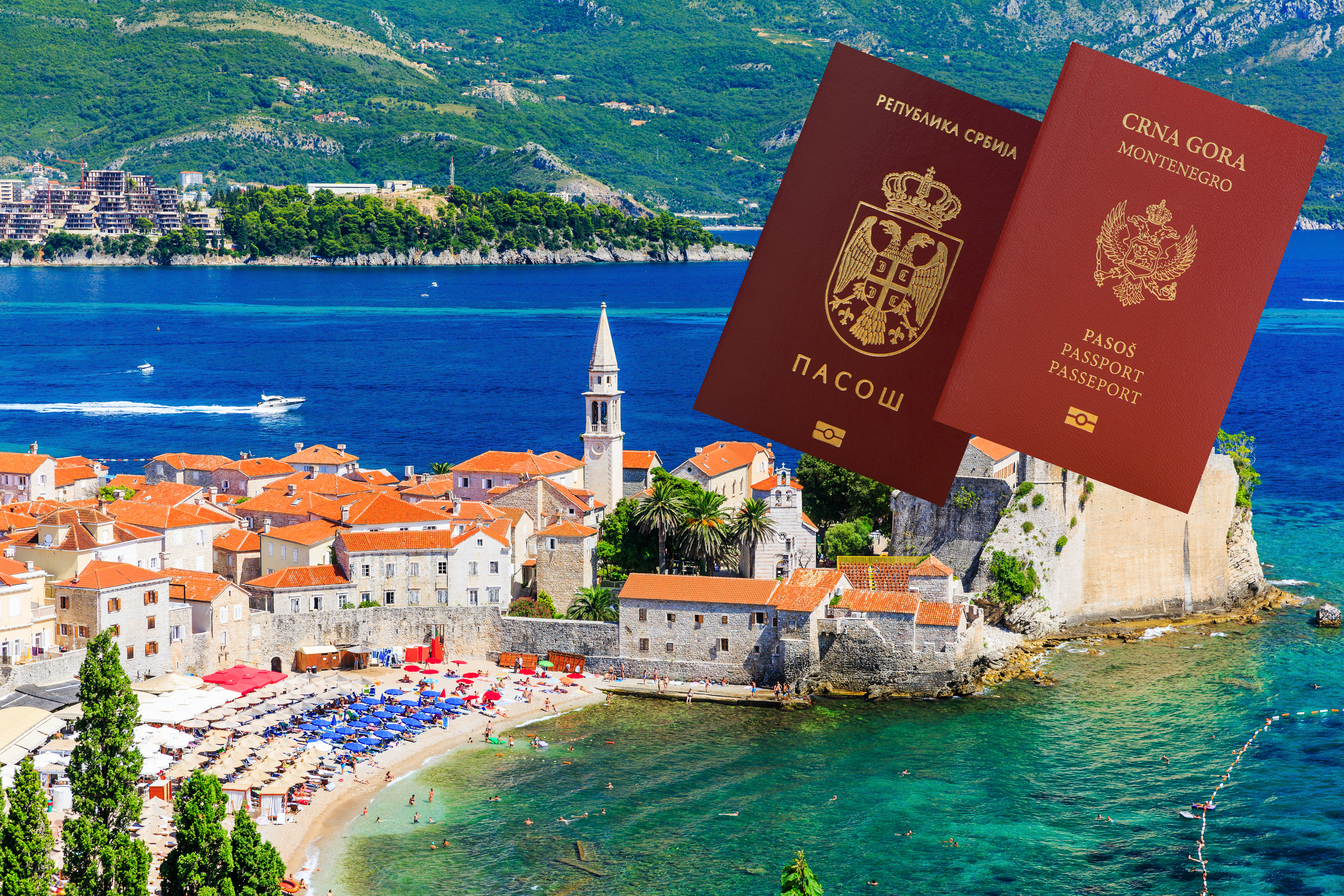 Budva, Montenegro. Panoramic view of old town. pasosi
