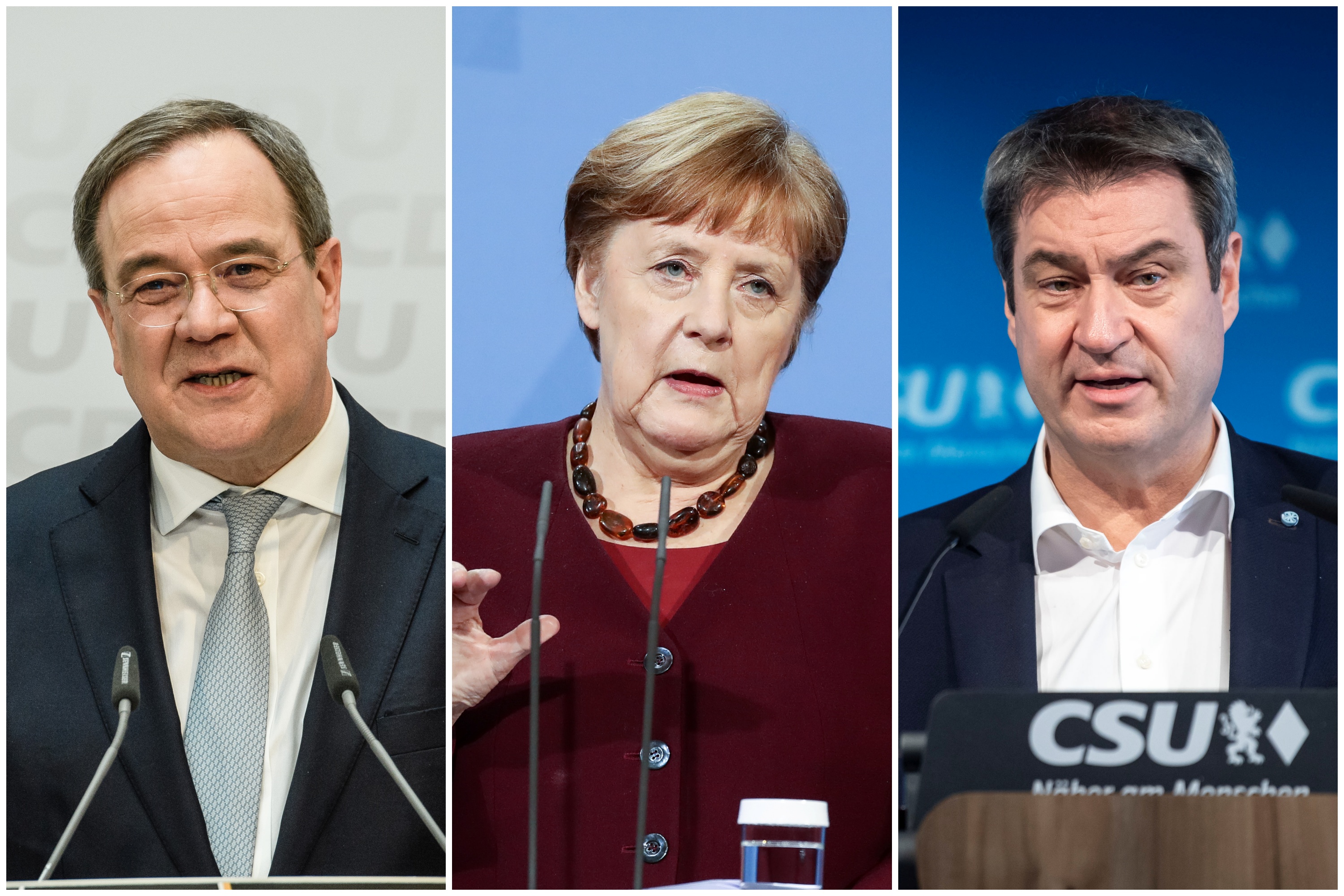Armin Lašet, Angela Merkel, Markus Zeder, kombo Foto: EPA-EFE/CLEMENS BILAN/FILIP SINGER/LUKAS BARTH-TUTTAS
