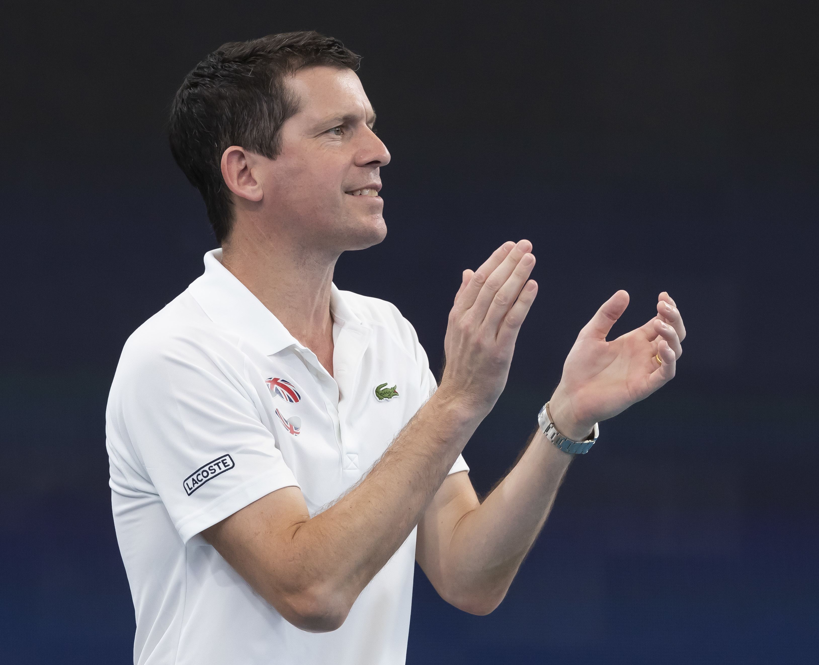 epa08108996 Tim Henman, captain of Great Britain, reacts during day five of the ATP Cup tennis tournament at Ken Rosewall Arena in Sydney, Australia, 07 January 2020.  EPA-EFE/CRAIG GOLDING ONLY AUSTRALIA AND NEW ZEALAND OUT  EDITORIAL USE ONLY