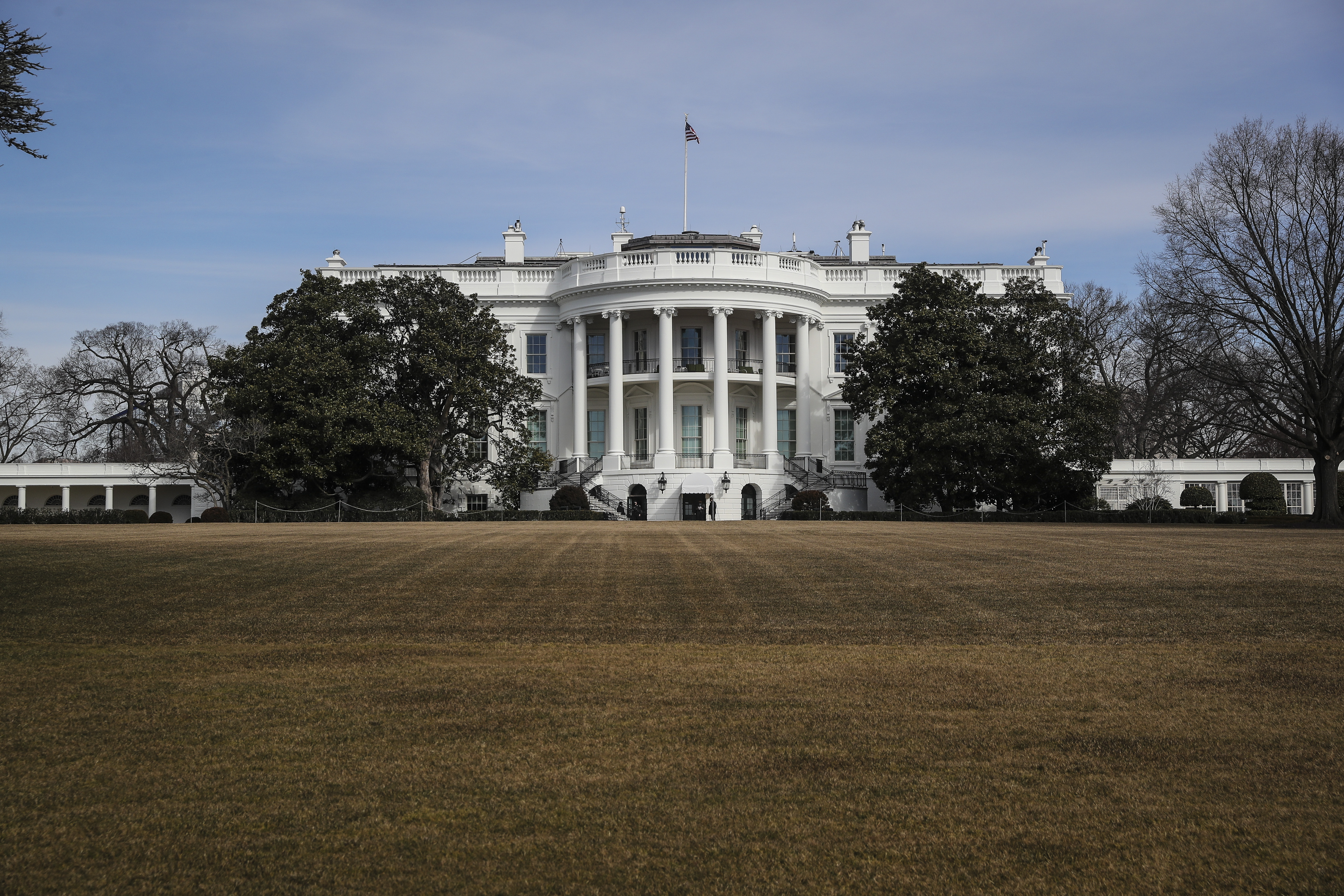 epa09019117 The South Lawn of the White House is seen in Washington, DC, USA, 17 February 2021. President Biden received his ashes for Ash Wednesday from Rev. Brian McDermott at Georgetown University, Wolfington Hall.  EPA-EFE/Oliver Contreras / POOL