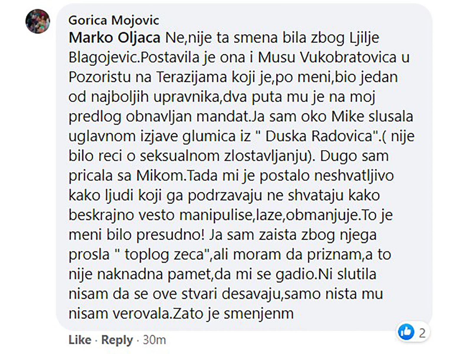 Gorica Mojović, komentar, Mika Aleksić