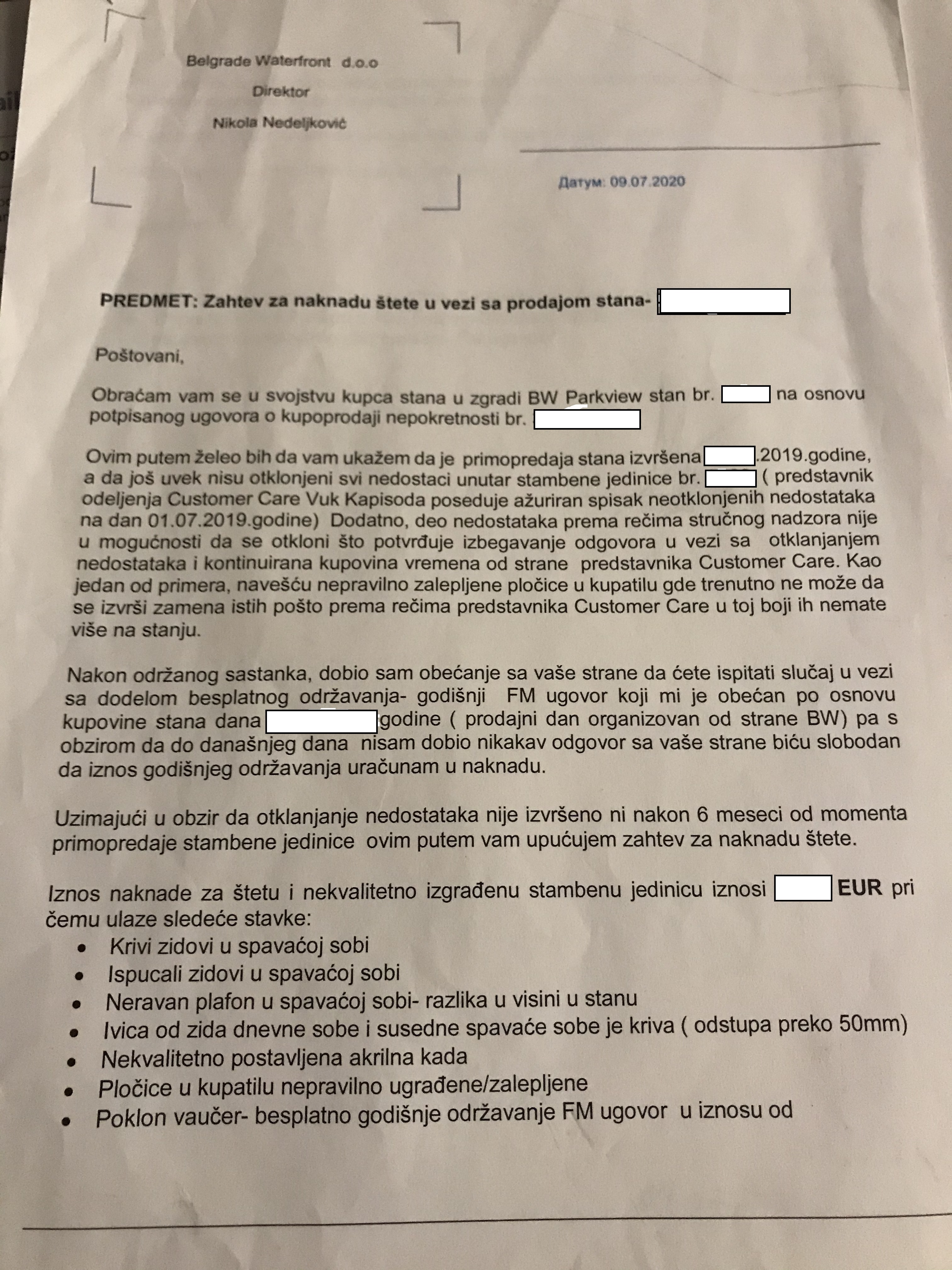 Beograd na vodi stan kompenzacija