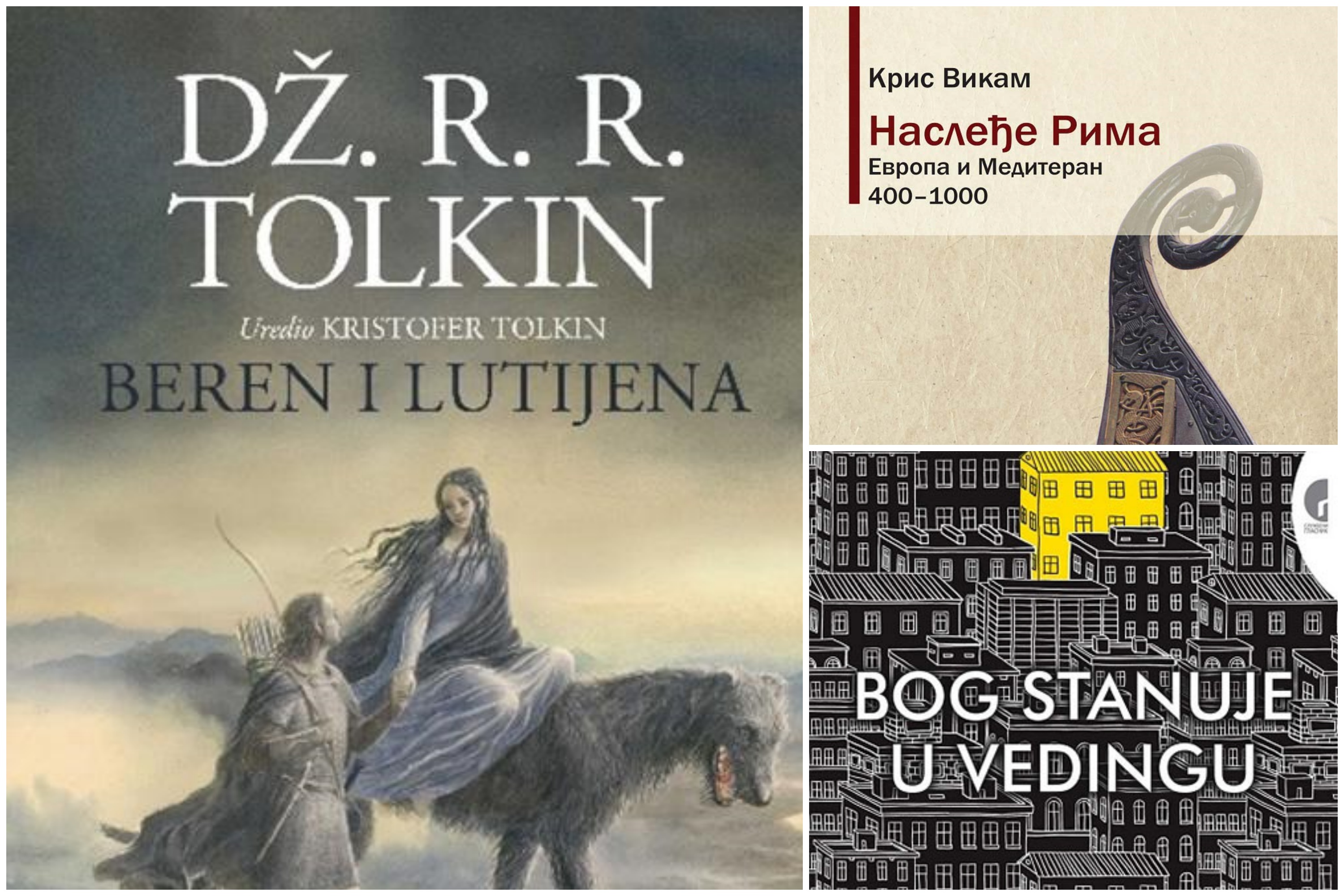 Dž. R. R. Tolkina, Beren i Lutijena. Kris Vikam, Nasleđe Rima. Evropa i Mediteran 400. - 1000. Regina Šer, Bog stanuje u Vedingu, knjige, korice, kombo Foto: Promo