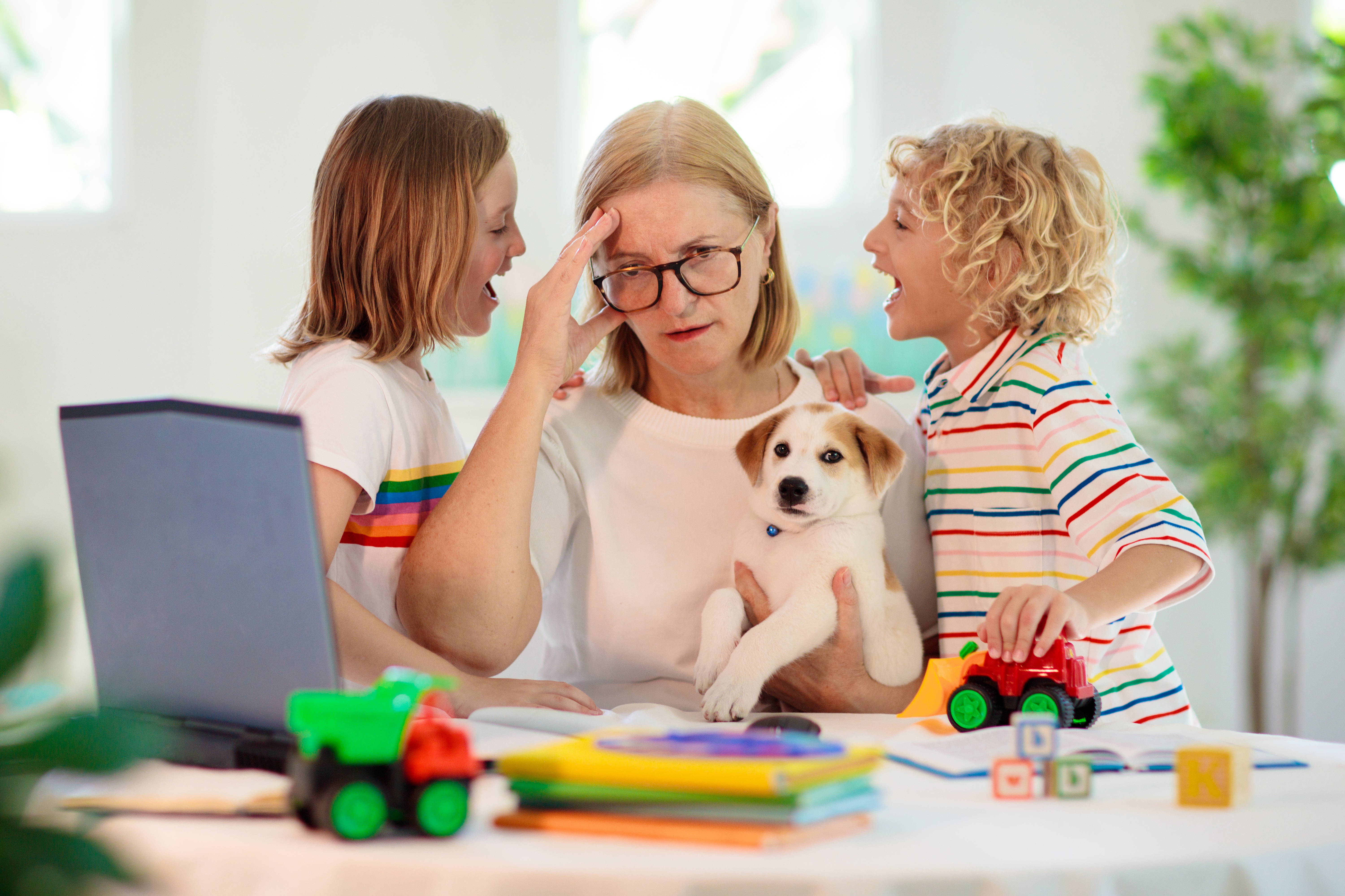 Mother,Working,From,Home,With,Kids.,Homeschooling,And,Home,Office.