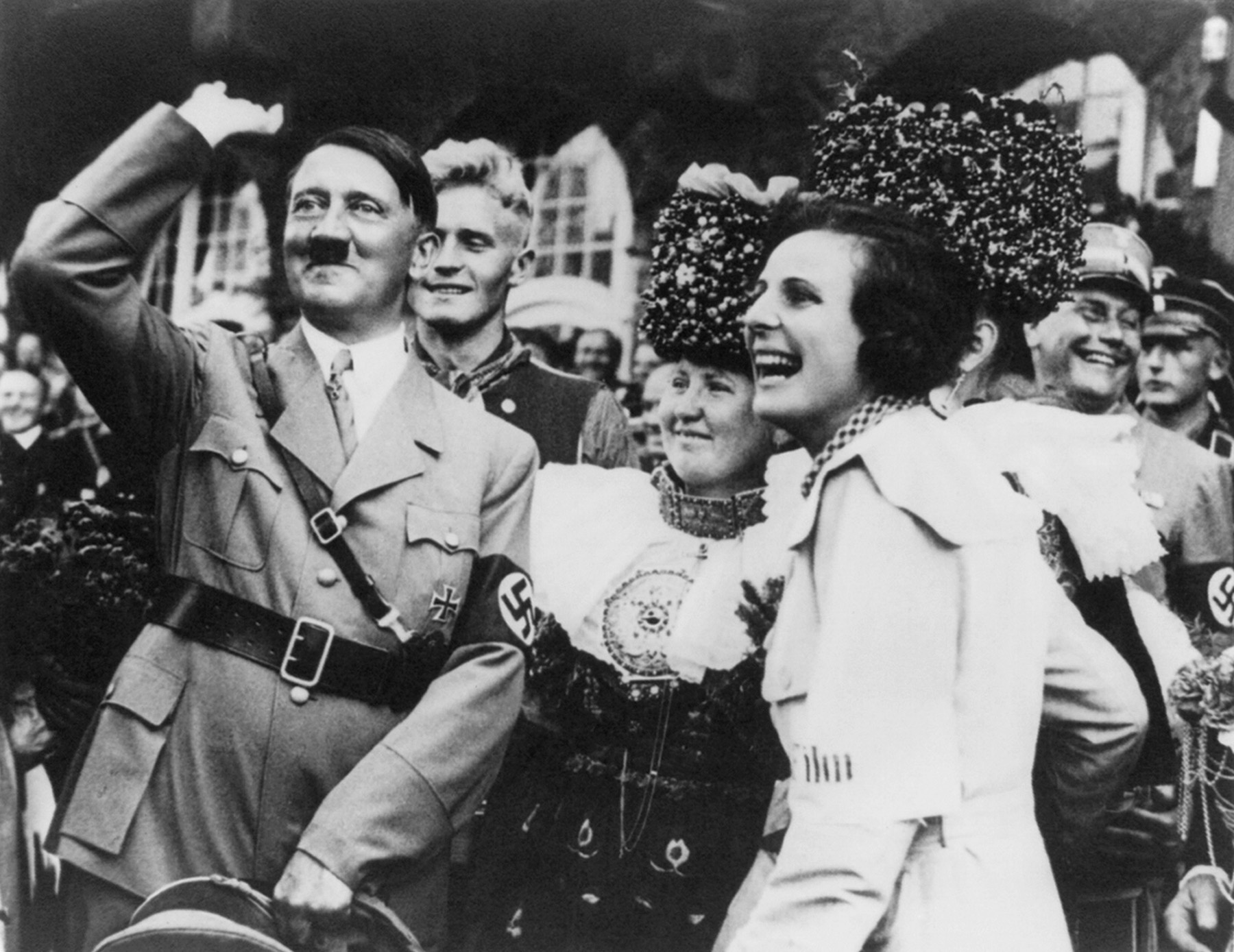 Adolf Hitler with film maker Leni Riefenstahl on Nazi party day in Nuremberg, 1934. Riefenstahl made