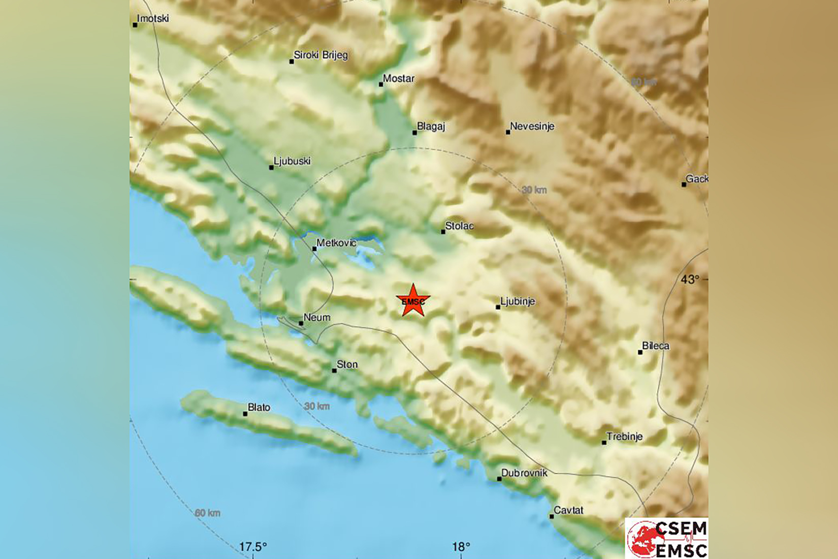 Zemljotres, Bosna i Hercegovina, Foto: emsc.eu