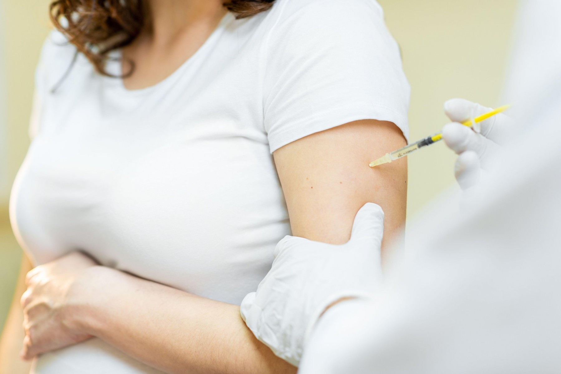 Vaccine injection procedure for a pregnant woman, cropped view without face,Image: 538336601, License: Royalty-free, Restrictions: , Model Release: no, Credit line: RossHelen editorial / Alamy / Alamy / Profimedia