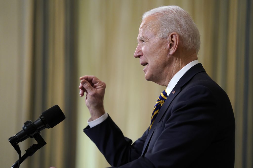 President Joe Biden speaks on U.S. supply chains, in the State Dining Room of the White House, Wednesday, Feb. 24, 2021, in Washington. (AP Photo/Evan Vucci)