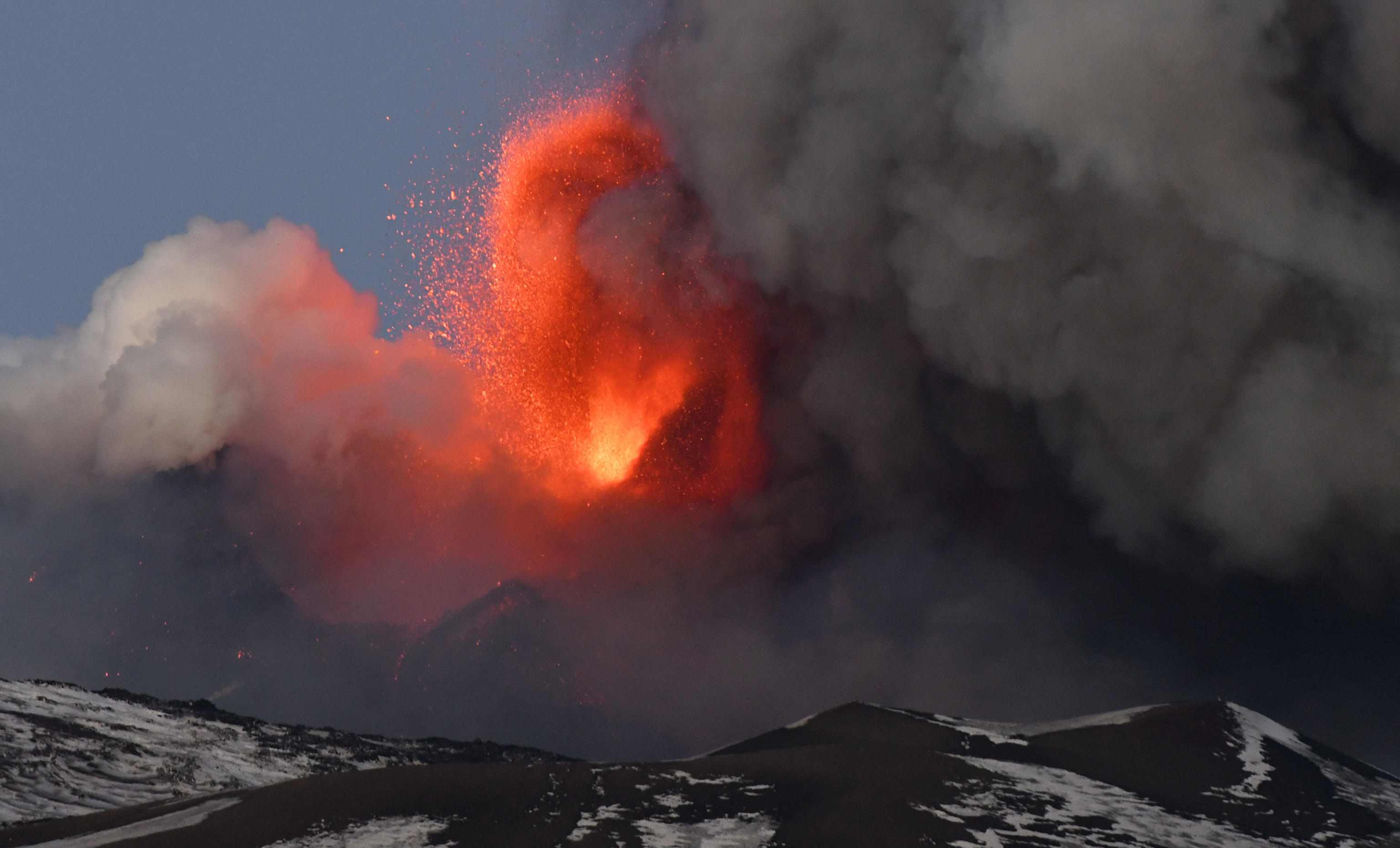 Eruption on Etna volcano in Sicily island, Italy