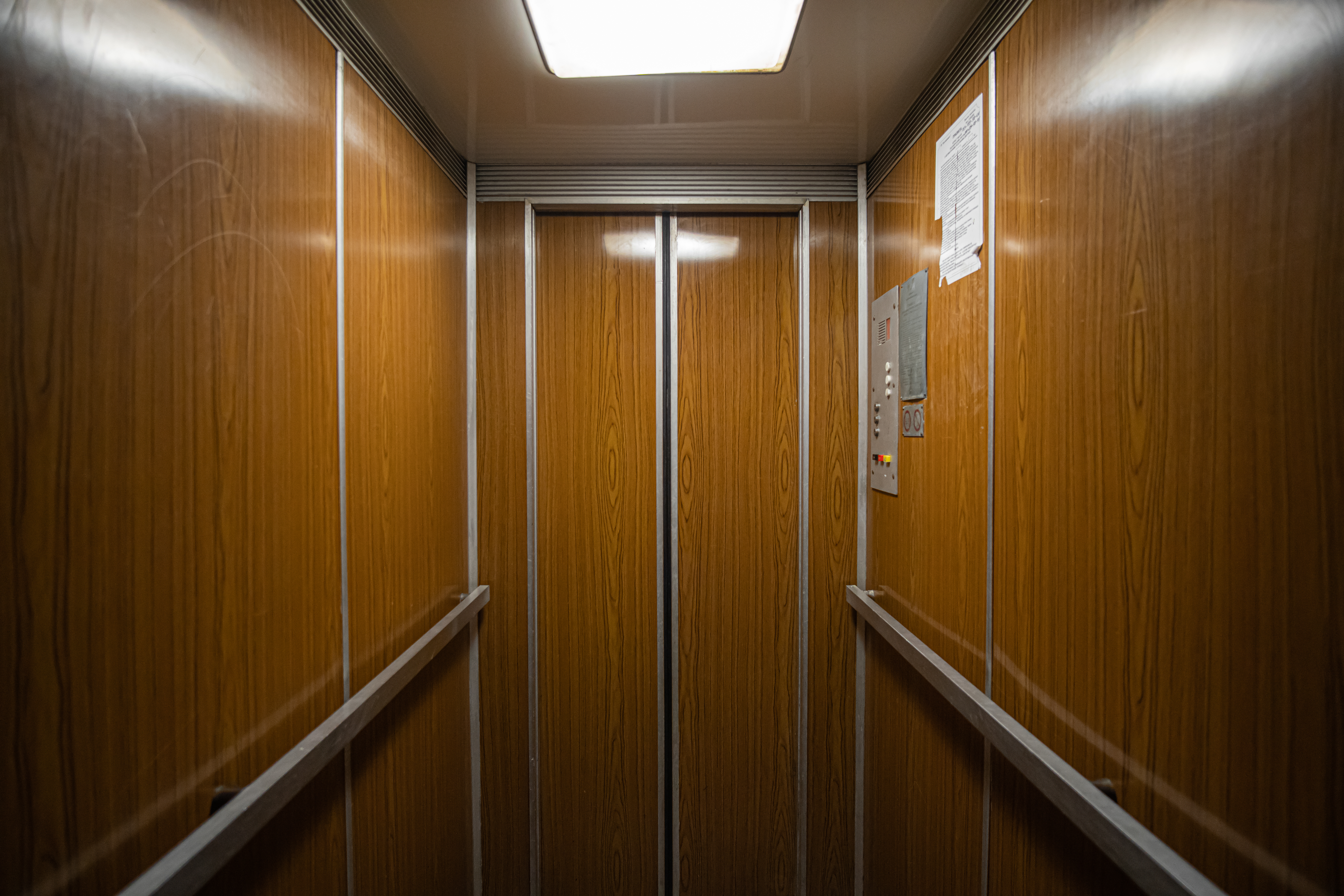 Interior,Inside,A,Closed,Clean,Old,Soviet,Elevator,Car,Lined