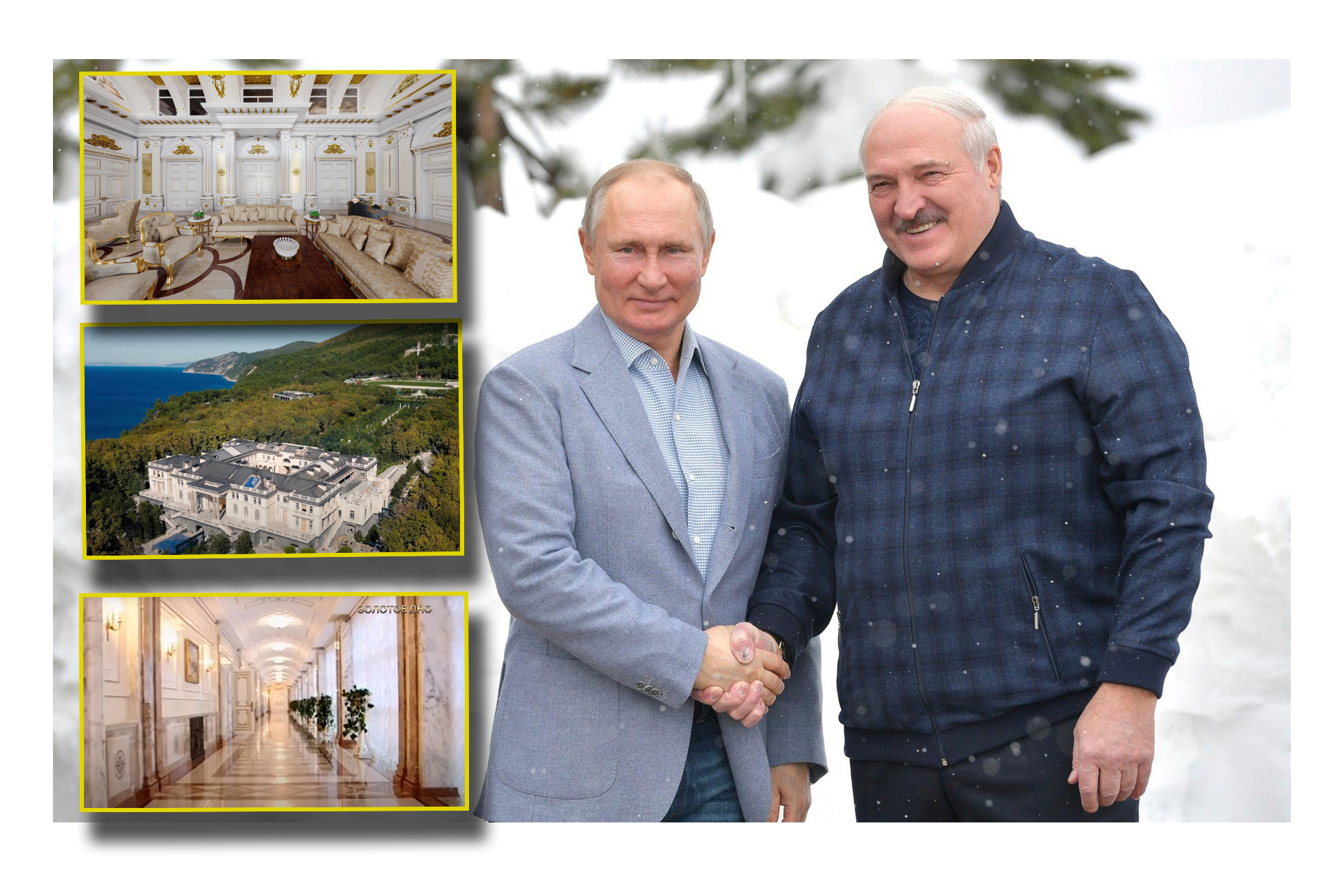 Sochi, Russia. 22nd Feb, 2021. Russian President Vladimir Putin welcomes Belarus President Alexander Lukashenko, right, to his Black Sea residence at Cape Idokopas February 22, 2021 in Sochi, Russia. Credit: Planetpix/Alamy Live News