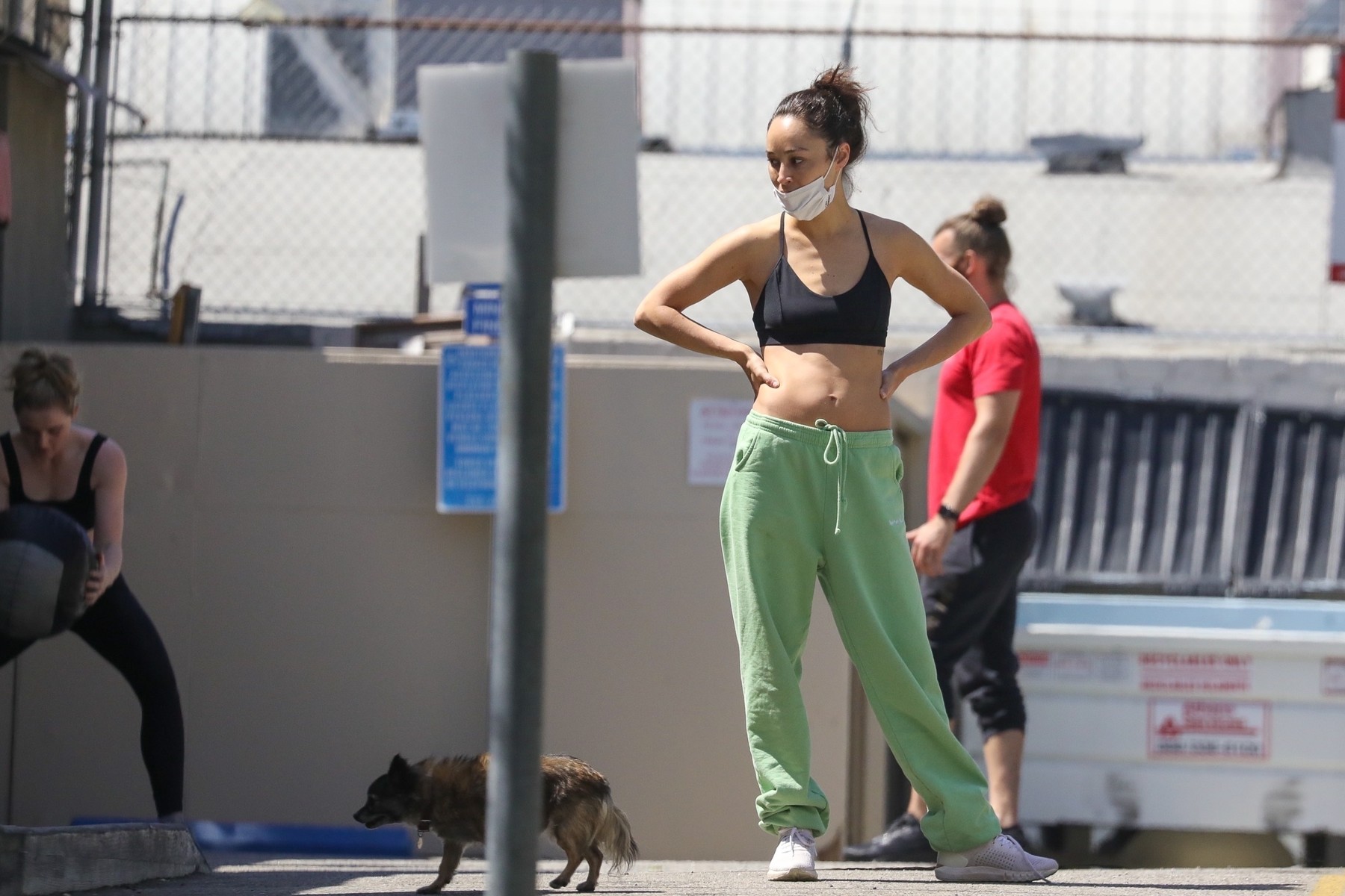 Cara Santana takes her dog along during her daily workout routine!