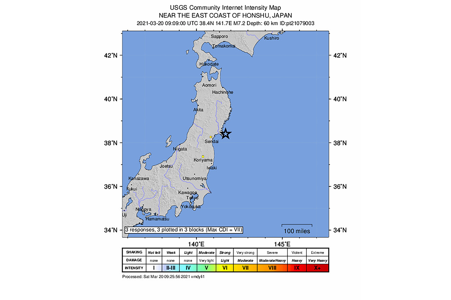 7.2 earthquake hits near the east coast of Honshzu, Japan