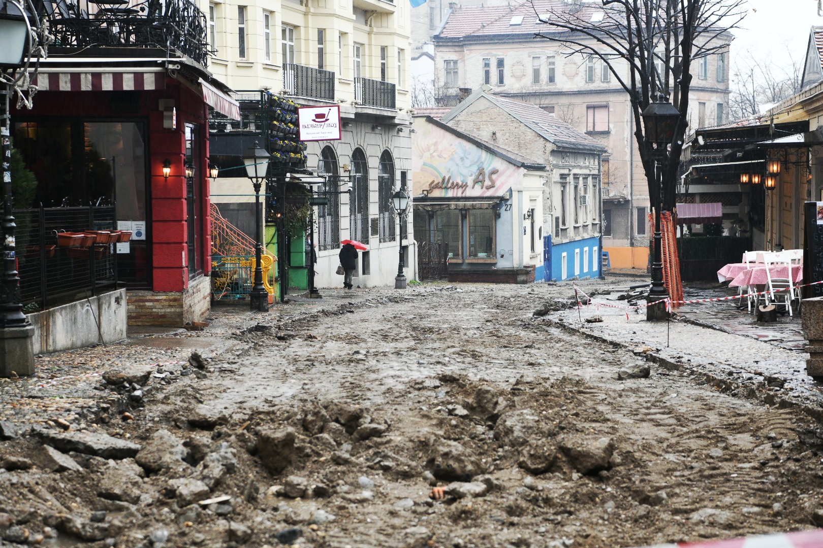 Beograd 31. januar 2021. Skadarska ulica, Skadarlija, rekonstrukcija, radovi, raskopana ulica Foto:Vesna Lalić/Nova.rs