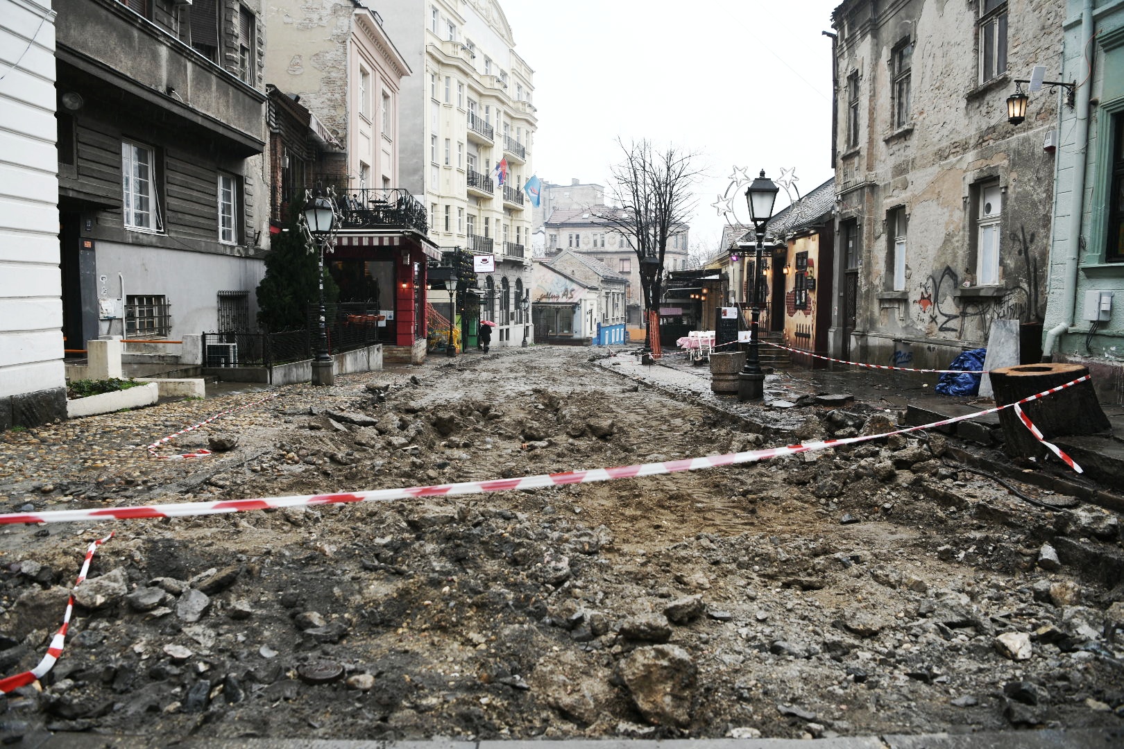 Beograd 31. januar 2021. Skadarska ulica, Skadarlija, rekonstrukcija, radovi, raskopana ulica Foto:Vesna Lalić/Nova.rs